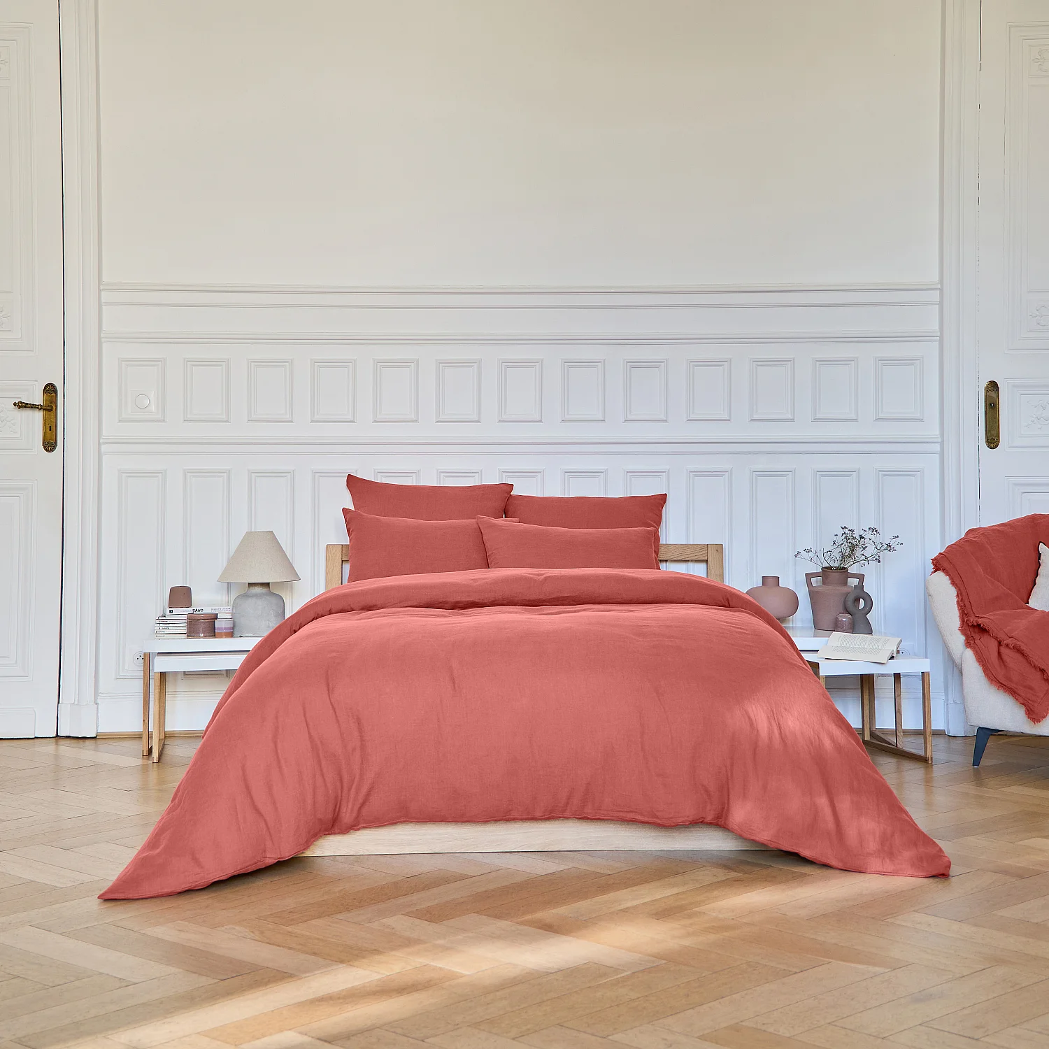 Housse de couette en lin - 260 x 240 cm - Terracotta - 1