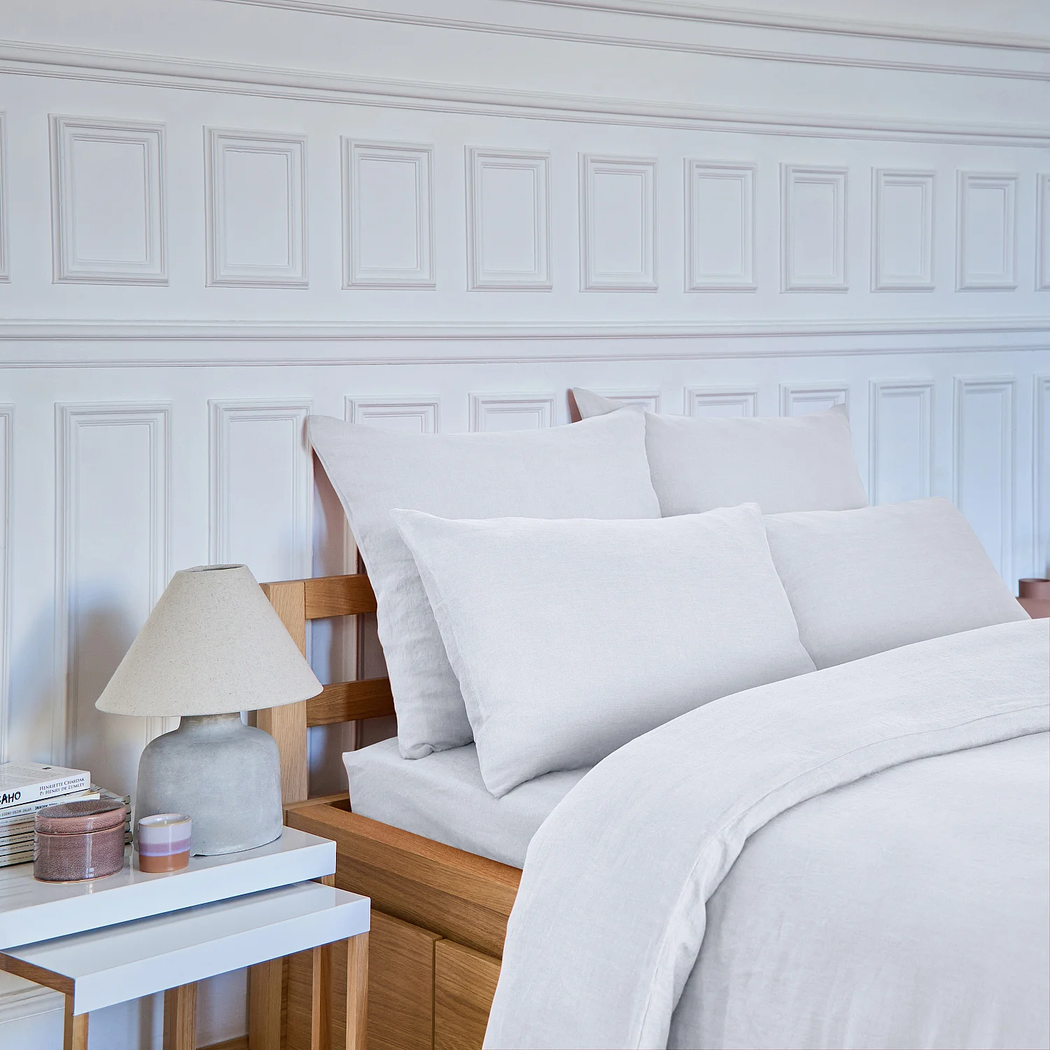 Drap Housse en lin - 160 x 200 cm - Blanc - 4