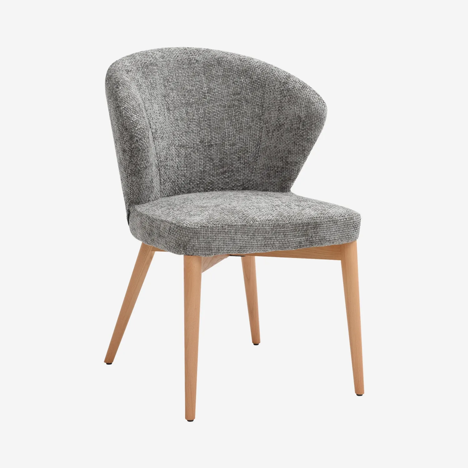 Lot de 2 chaises en tissu chenille et bois massif couleur chêne - Gris argent - 1