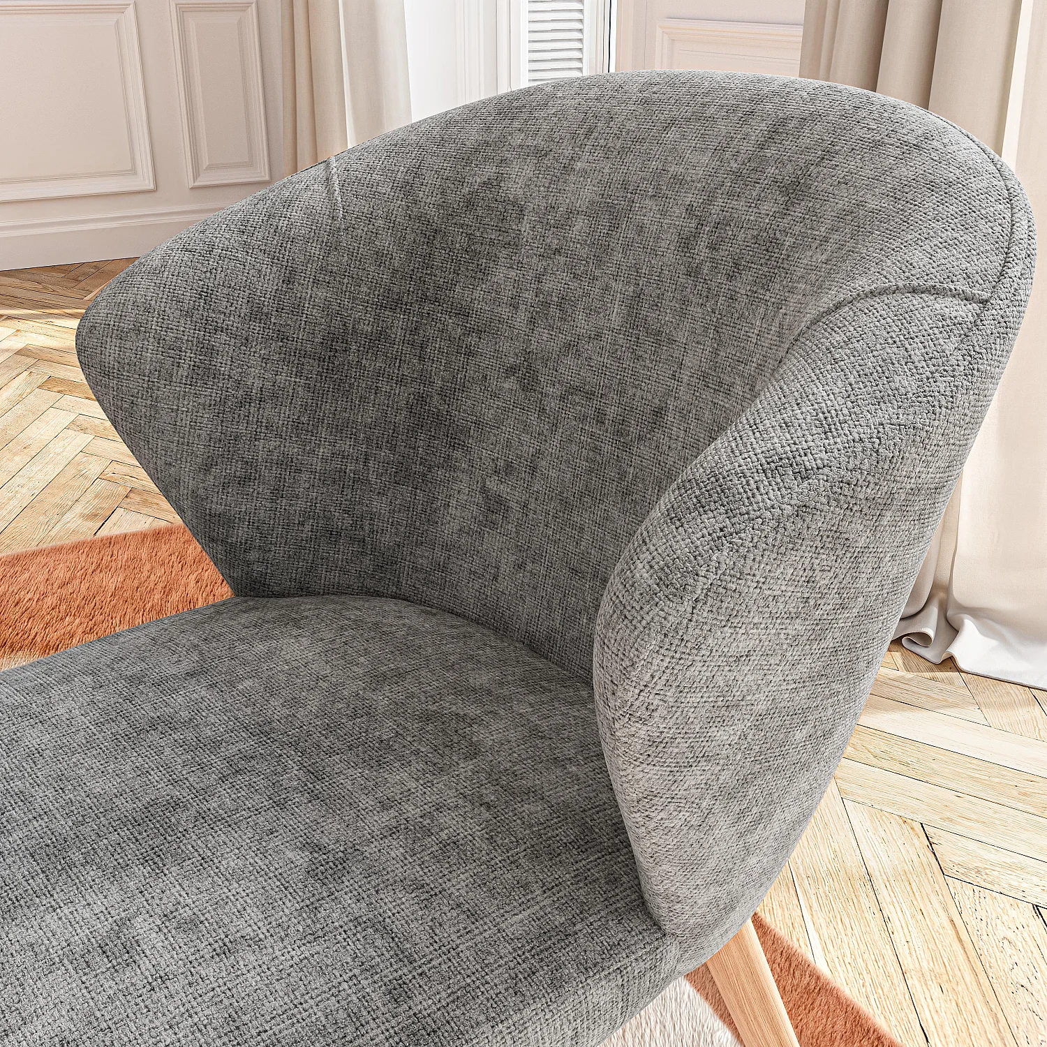 Conjunto de 2 sillas en tejido chenilla y madera maciza color roble - Gris plata - 7