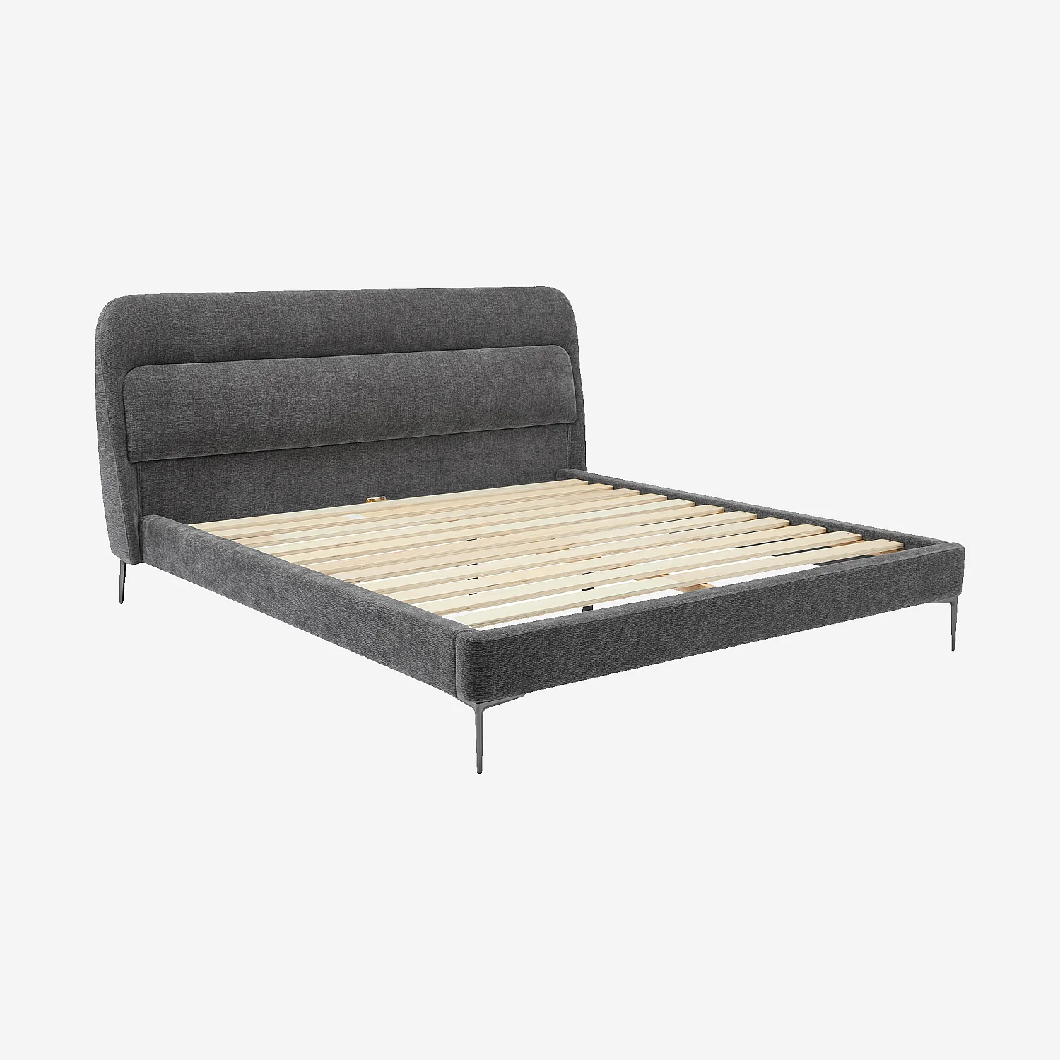 Ensemble lit 180 x 200 cm en tissu et matelas Hybride Excellence - Gris galet - 4