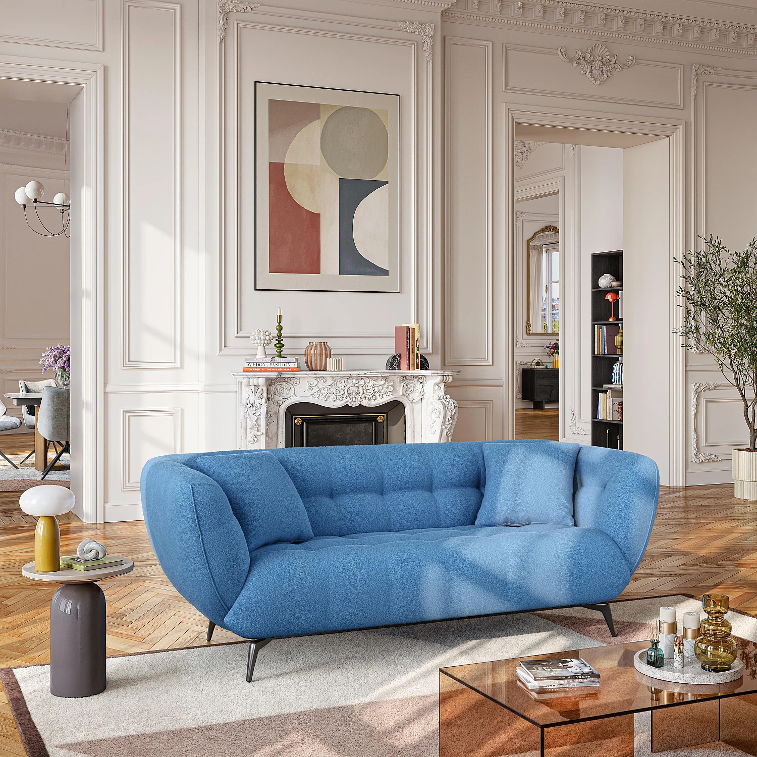 3-Sitzer Stoffsofa - Blau - 1