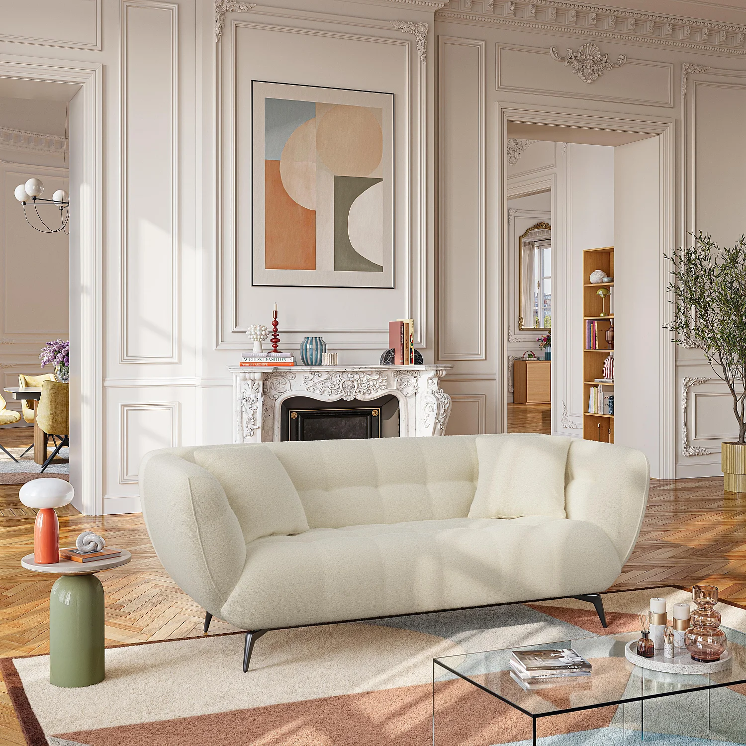 3-Sitzer Stoffsofa - Ecru - 1