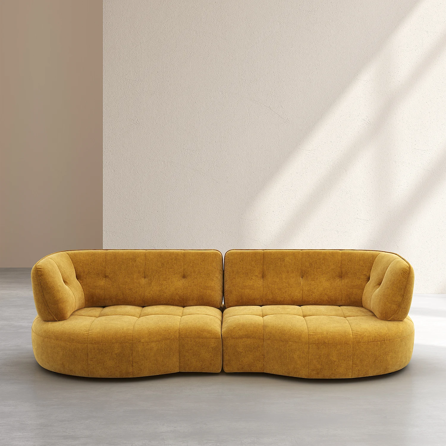 Canapé 4 places capitonné en tissu avec dossier avance-recule - Miel - 2