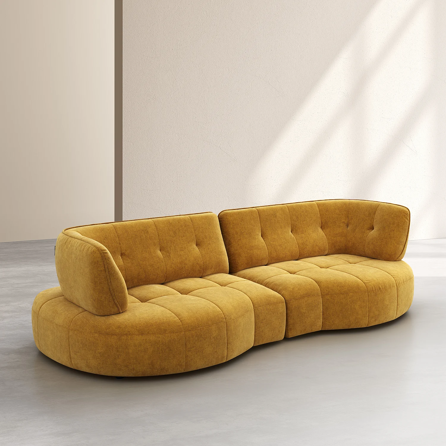 Canapé 4 places capitonné en tissu avec dossier avance-recule - Miel - 8