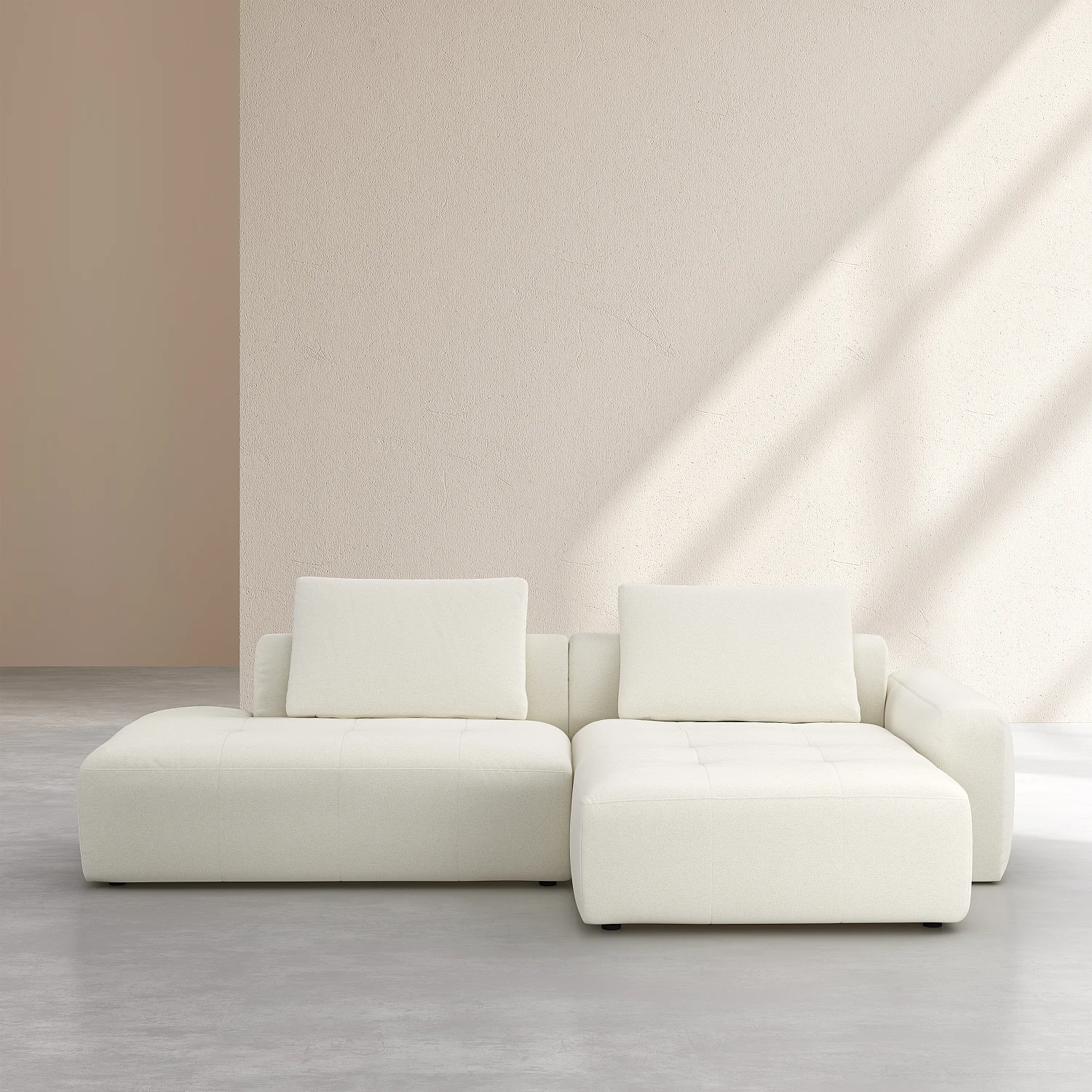 Ecksofa rechts mit Leinen - Elfenbein - 2