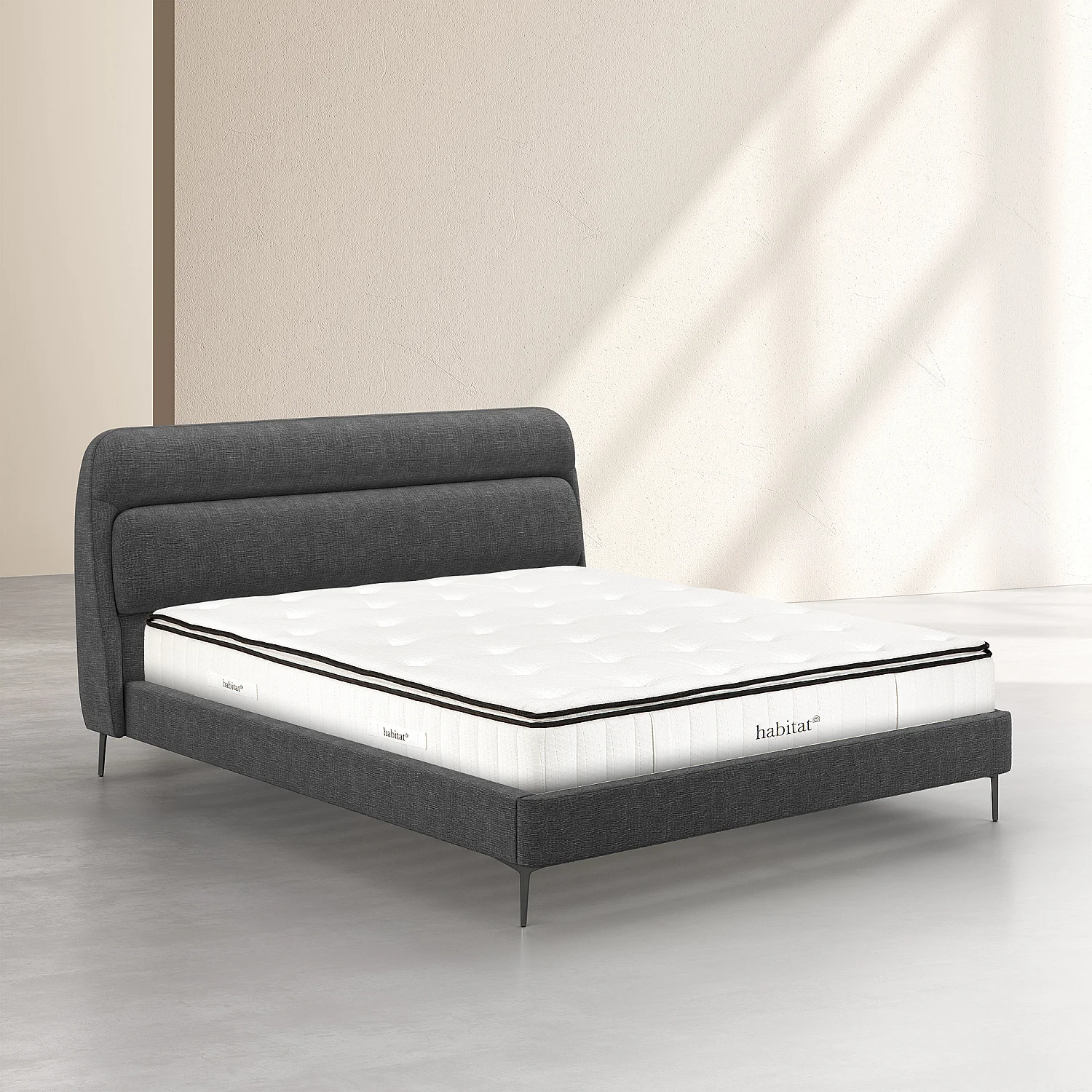 Ensemble lit 160 x 200 cm en tissu et matelas Hybride Excellence - Gris galet - 1