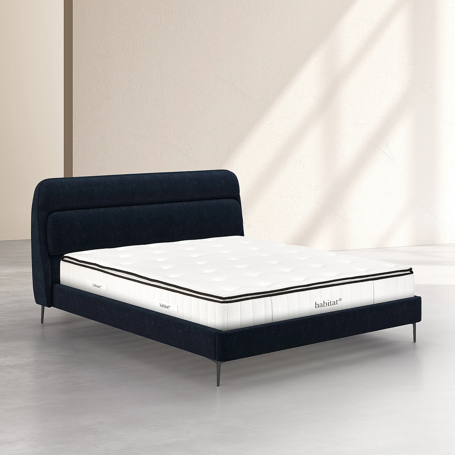 Ensemble lit 180 x 200 cm en tissu et matelas Hybride Excellence - Bleu nuit - 1