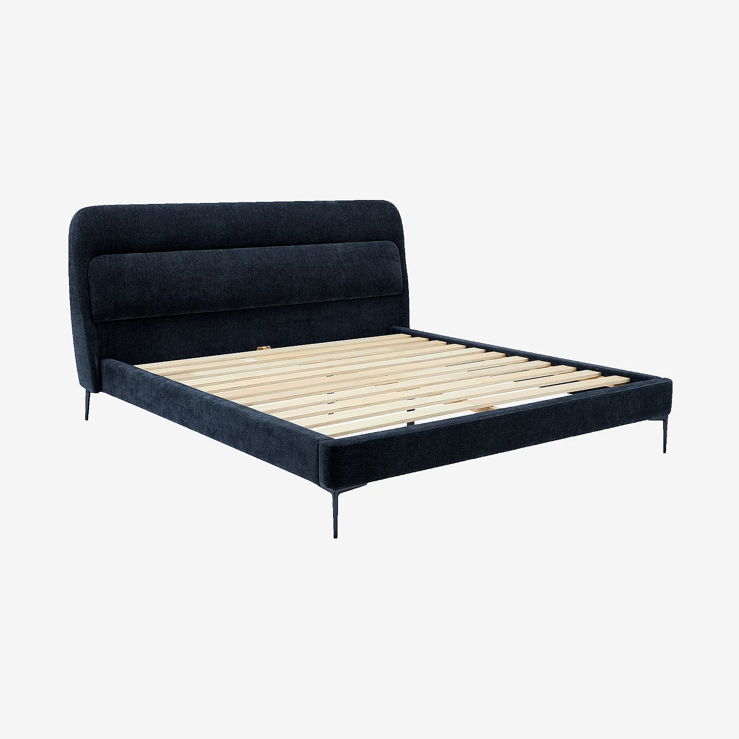 Ensemble lit 180 x 200 cm en tissu et matelas Hybride Excellence - Bleu nuit - 4