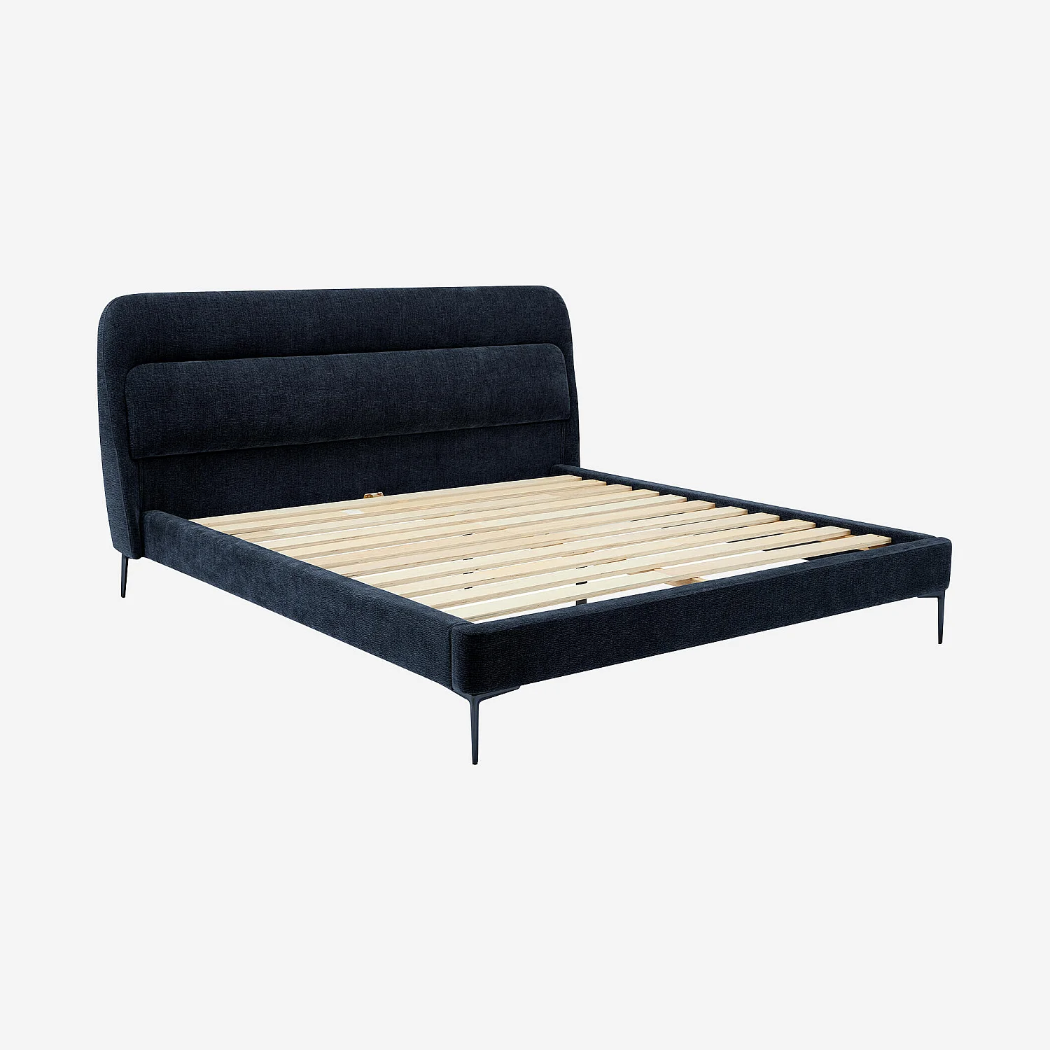 Lit 180 x 200 cm en tissu et matelas hybride à ressorts ensachés et mousse à mémoire de forme - Bleu nuit - 2