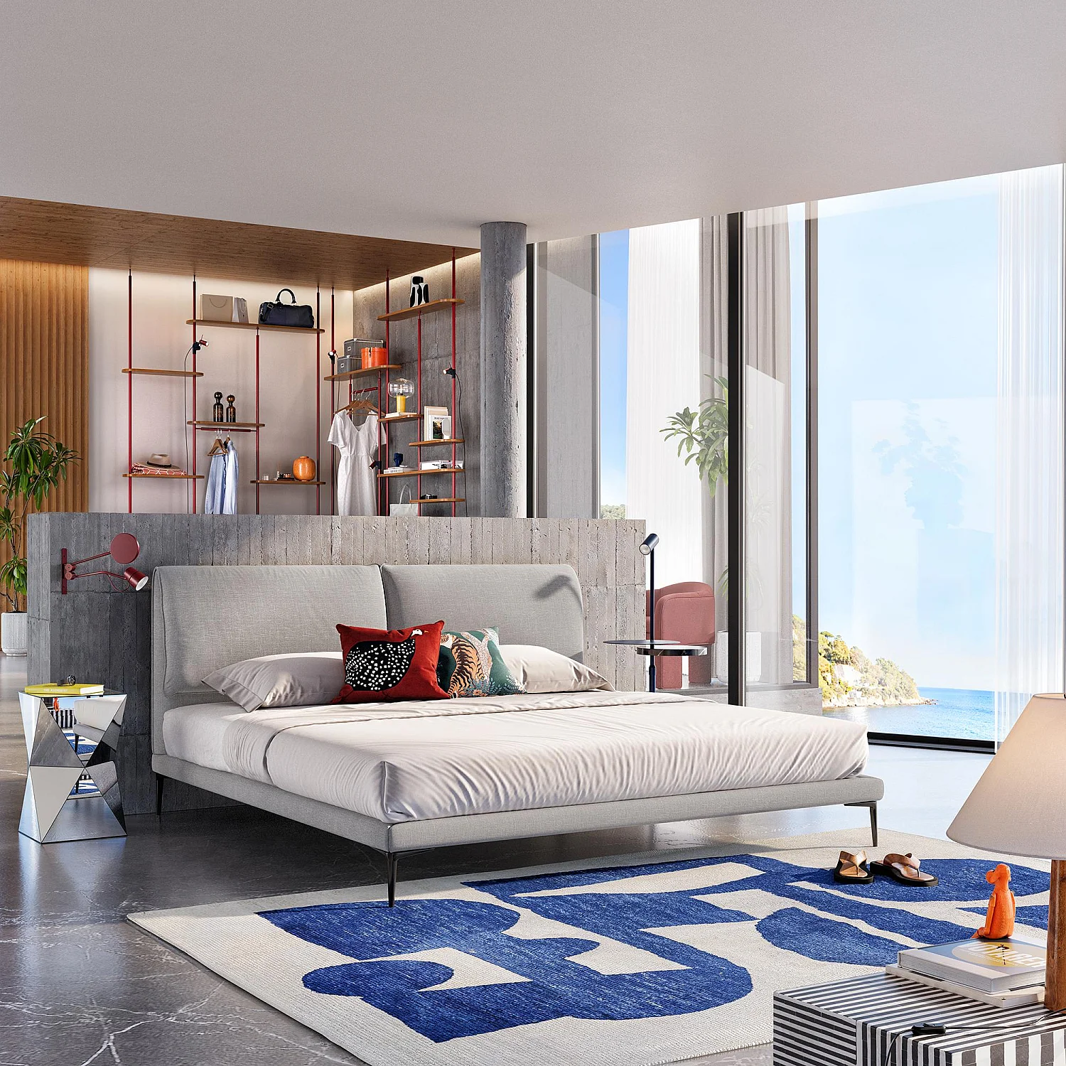 Ensemble lit 180 x 200 cm en tissu et matelas Hybride Excellence - Gris perle - 2
