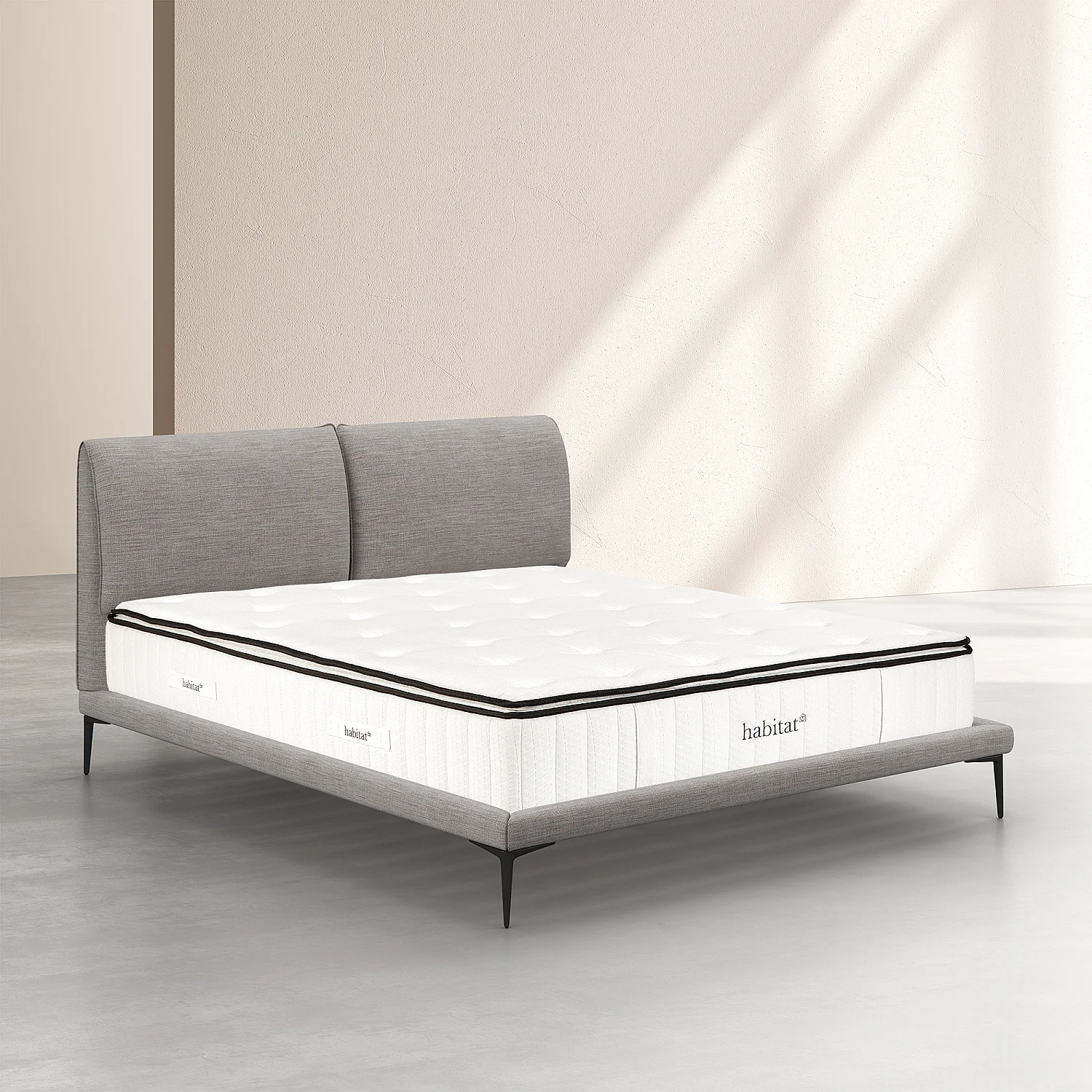 Ensemble lit 180 x 200 cm en tissu et matelas Hybride Excellence - Gris perle - 1