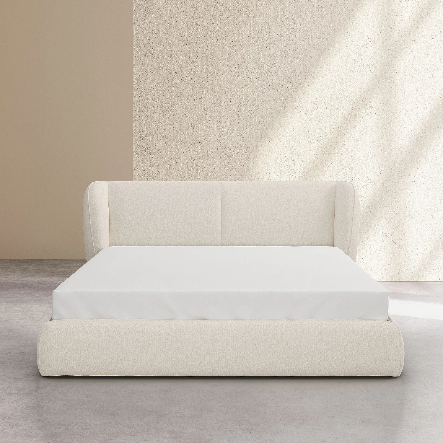 Cama con canapé abatible 180 x 200 cm de tejido bouclé corto y colchón híbrido - Beige merengue - 9