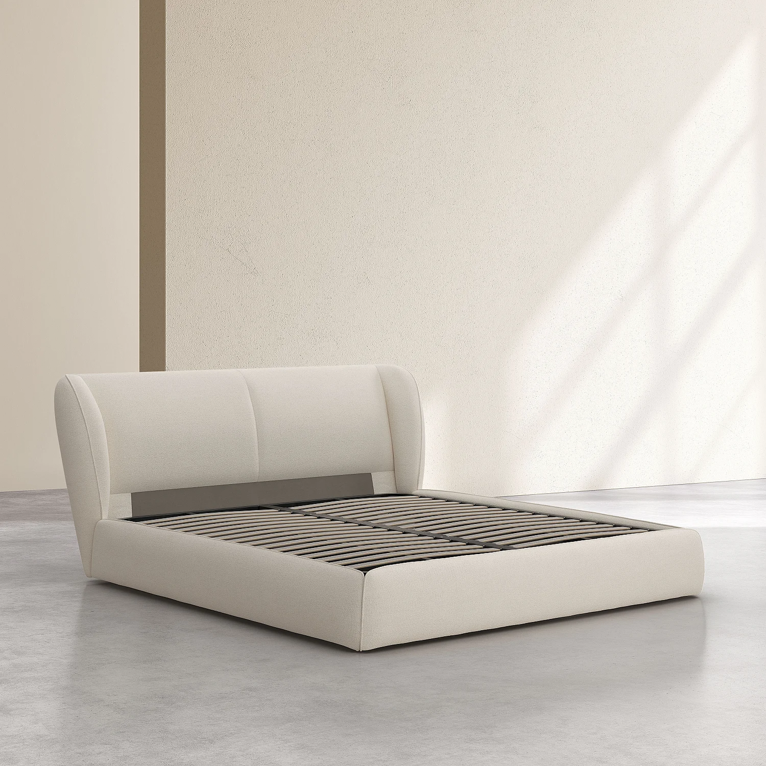 Cama con canapé abatible 180 x 200 cm de tejido bouclé corto y colchón híbrido - Beige merengue - 7