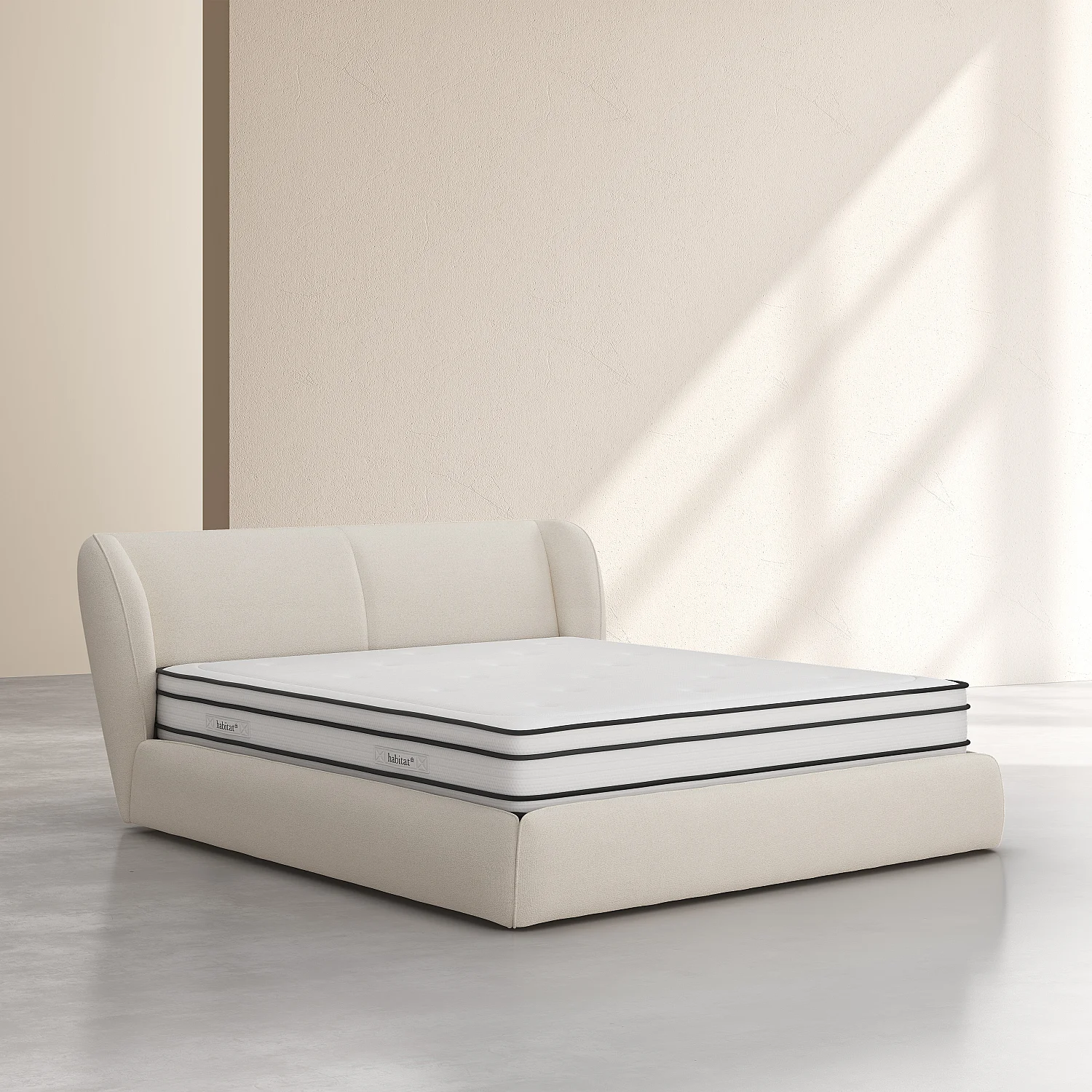 Cama con canapé abatible 180 x 200 cm de tejido bouclé corto y colchón híbrido - Beige merengue - 3