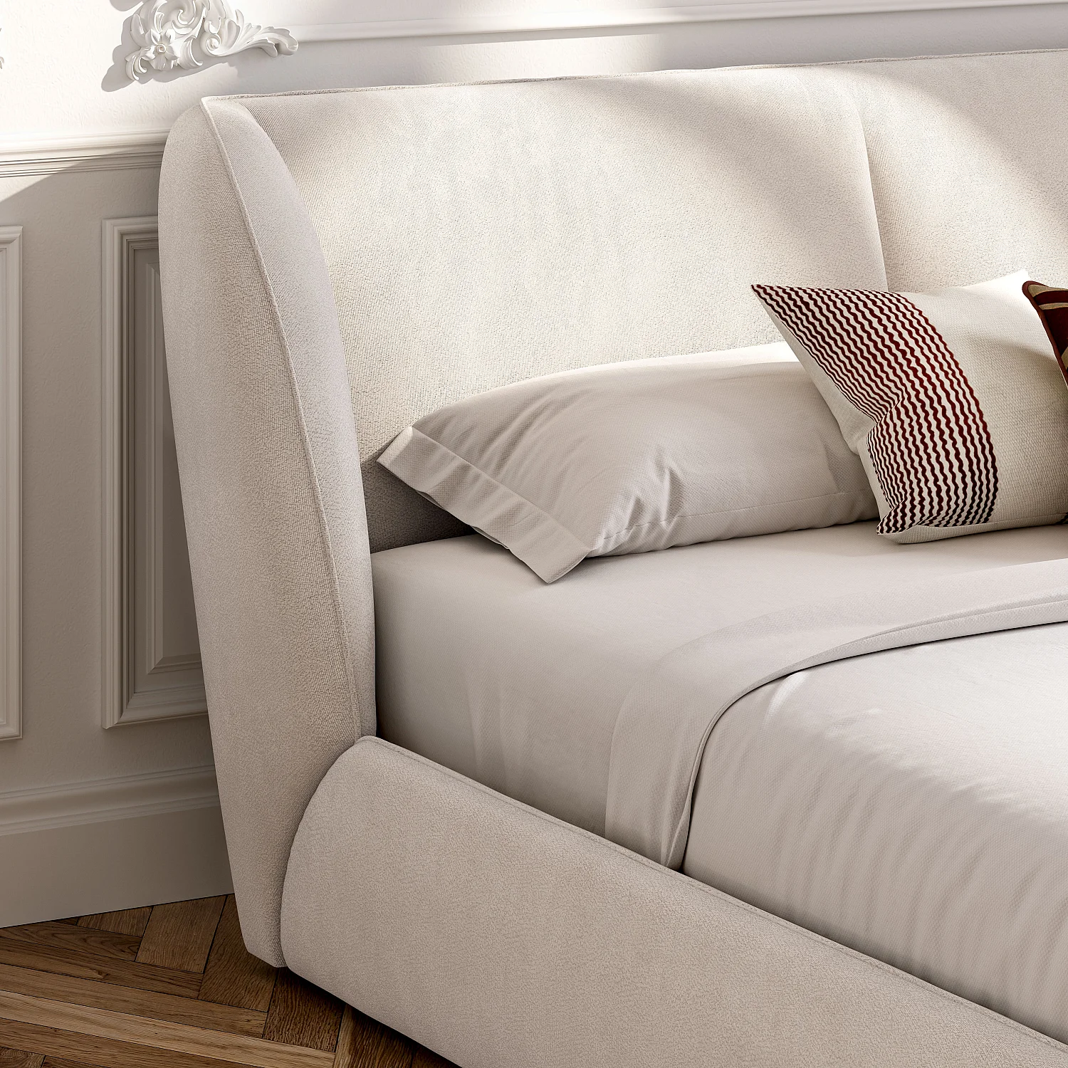 Cama con canapé abatible 160 x 200 cm de tejido bouclé corto y colchón híbrido - Beige merengue - 2