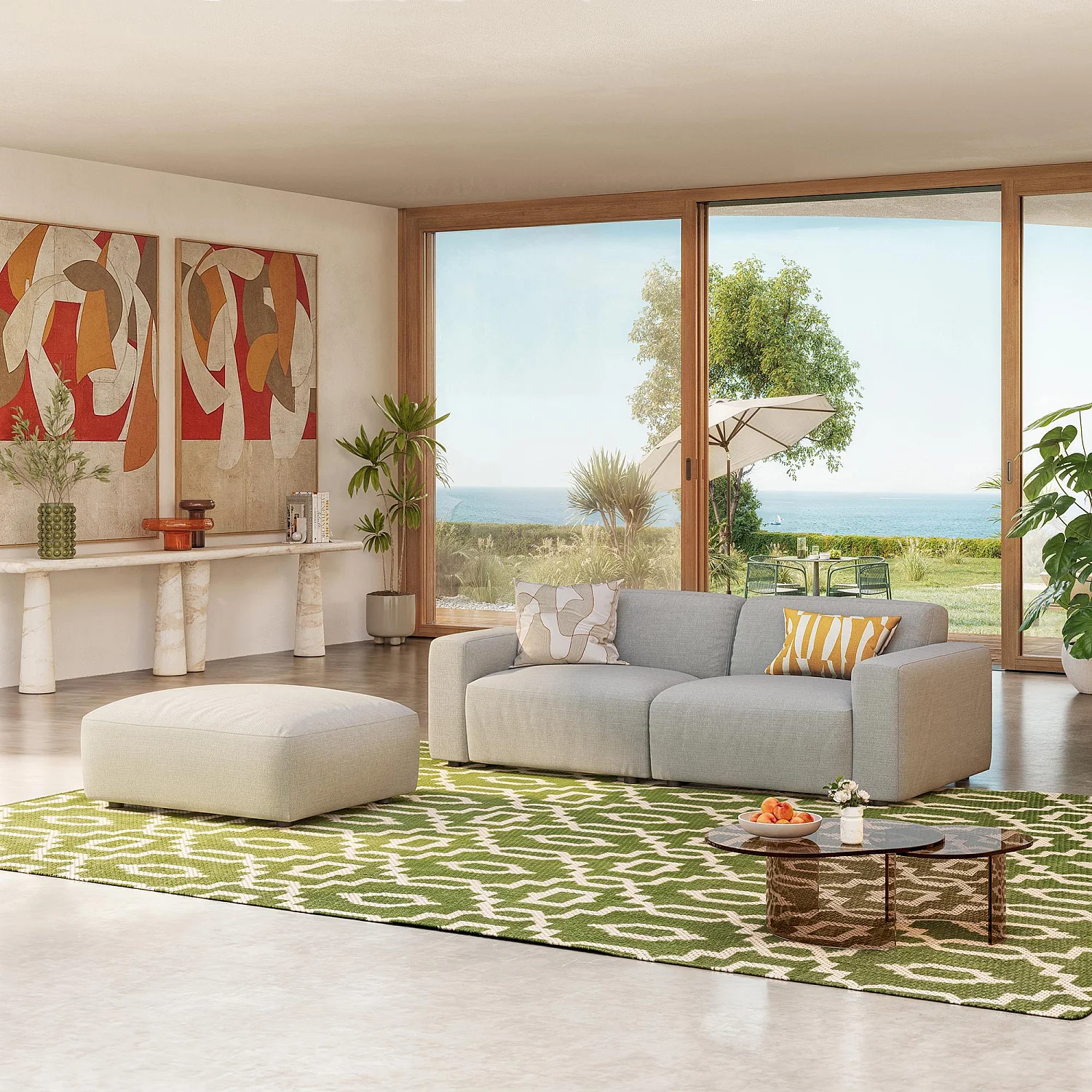 Canapé d'angle modulable en tissu - Gris perle - 1