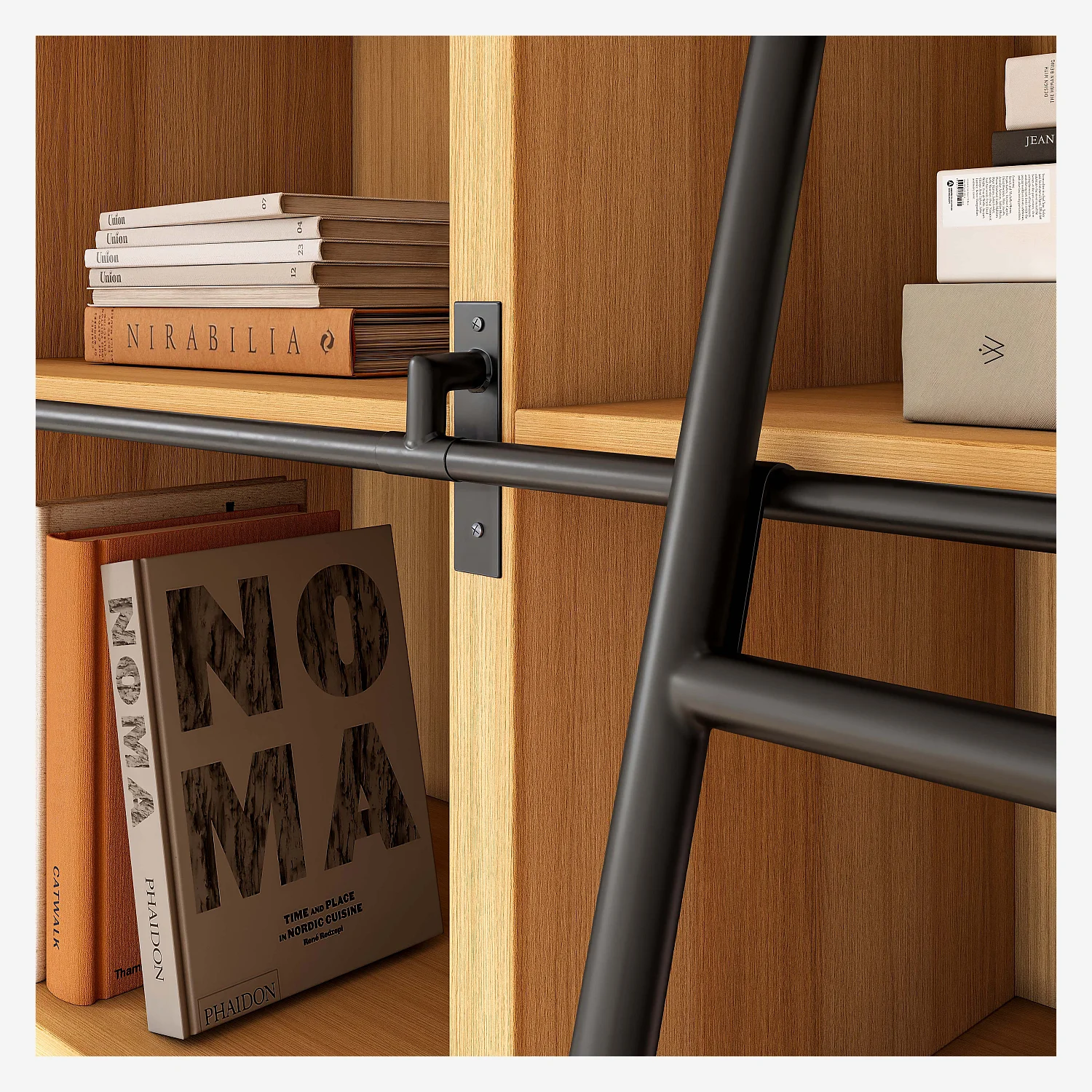Grande libreria in rovere con scala mobile - Naturale - Design by Hélèna Pille - 2
