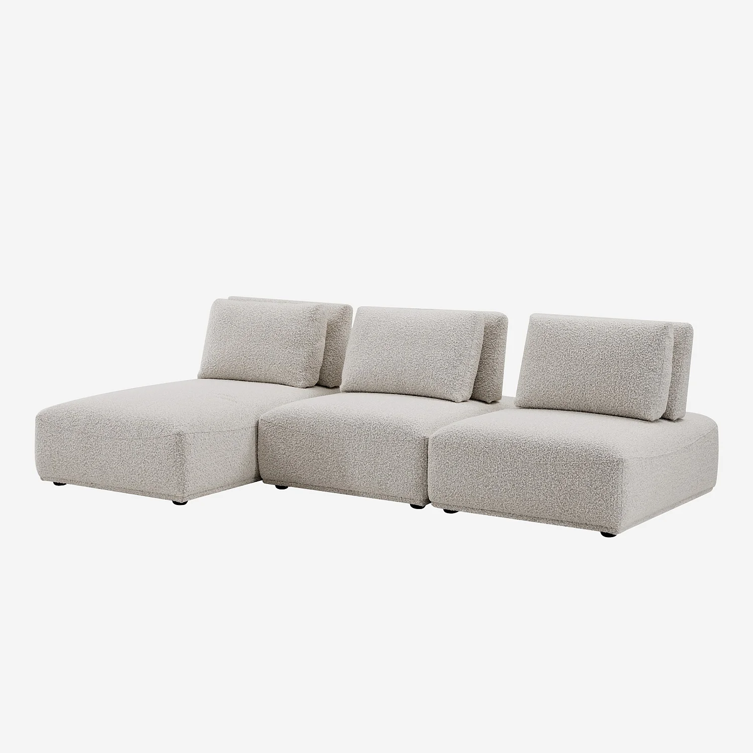 Canapé 3 places modulable en tissu bouclette avec dossier avance-recule - Gris perle - 2