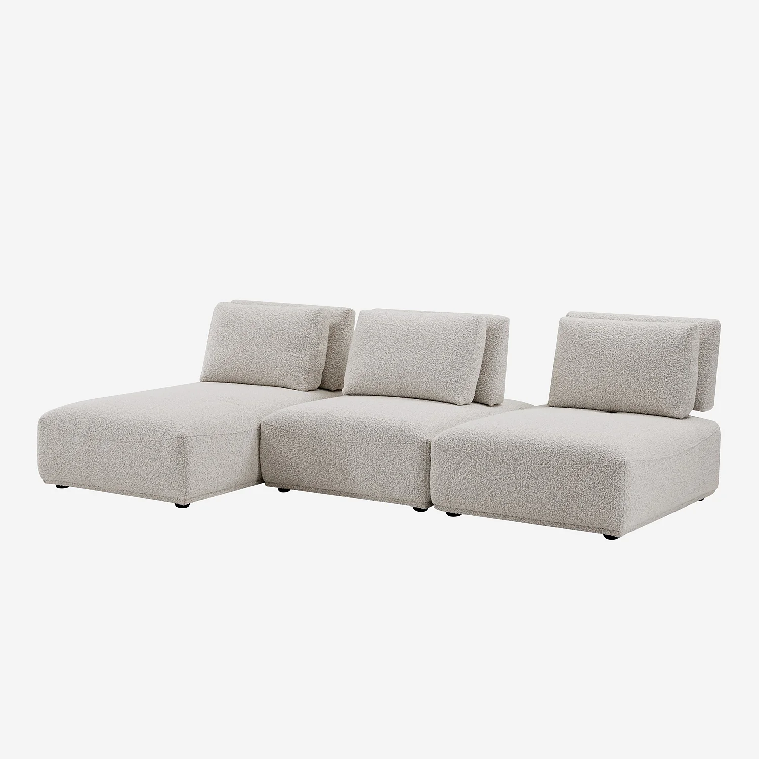 Canapé 3 places modulable en tissu bouclette avec dossier avance-recule - Gris perle - 3