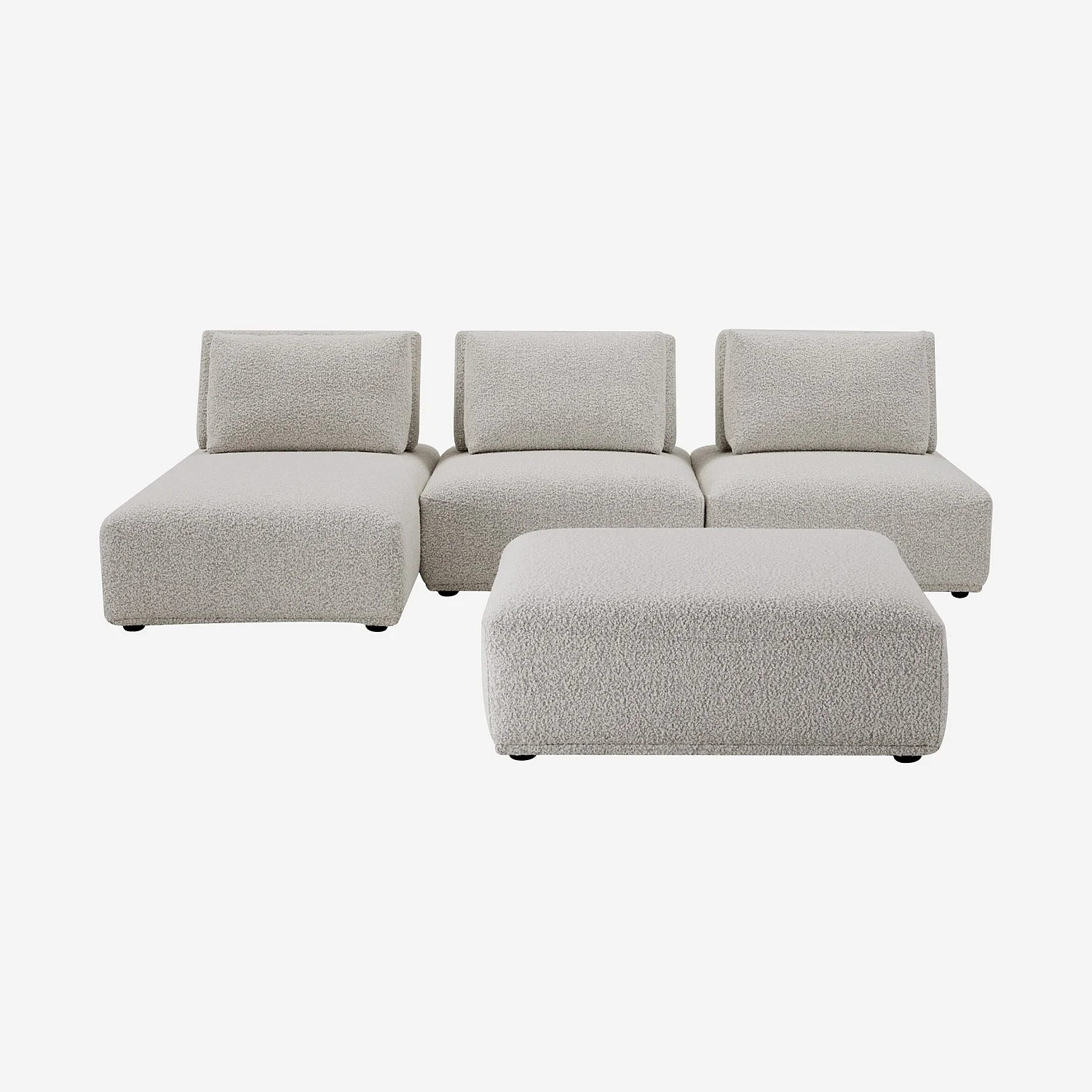 Canapé 3 places modulable en tissu bouclette avec dossier avance-recule et repose-pieds - Gris perle - 2