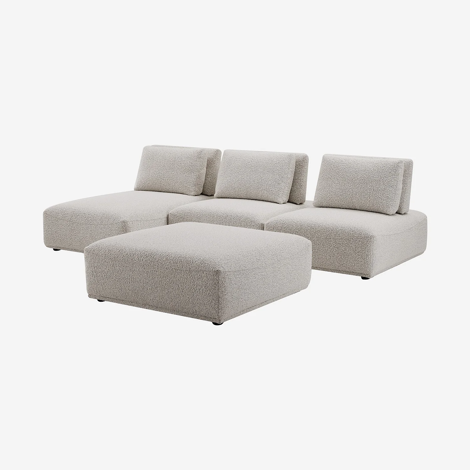 Canapé 3 places modulable en tissu bouclette avec dossier avance-recule et repose-pieds - Gris perle - 3