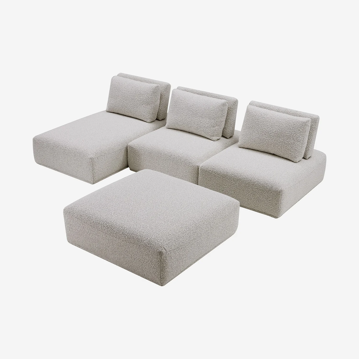 Canapé 3 places modulable en tissu bouclette avec dossier avance-recule et repose-pieds - Gris perle - 4