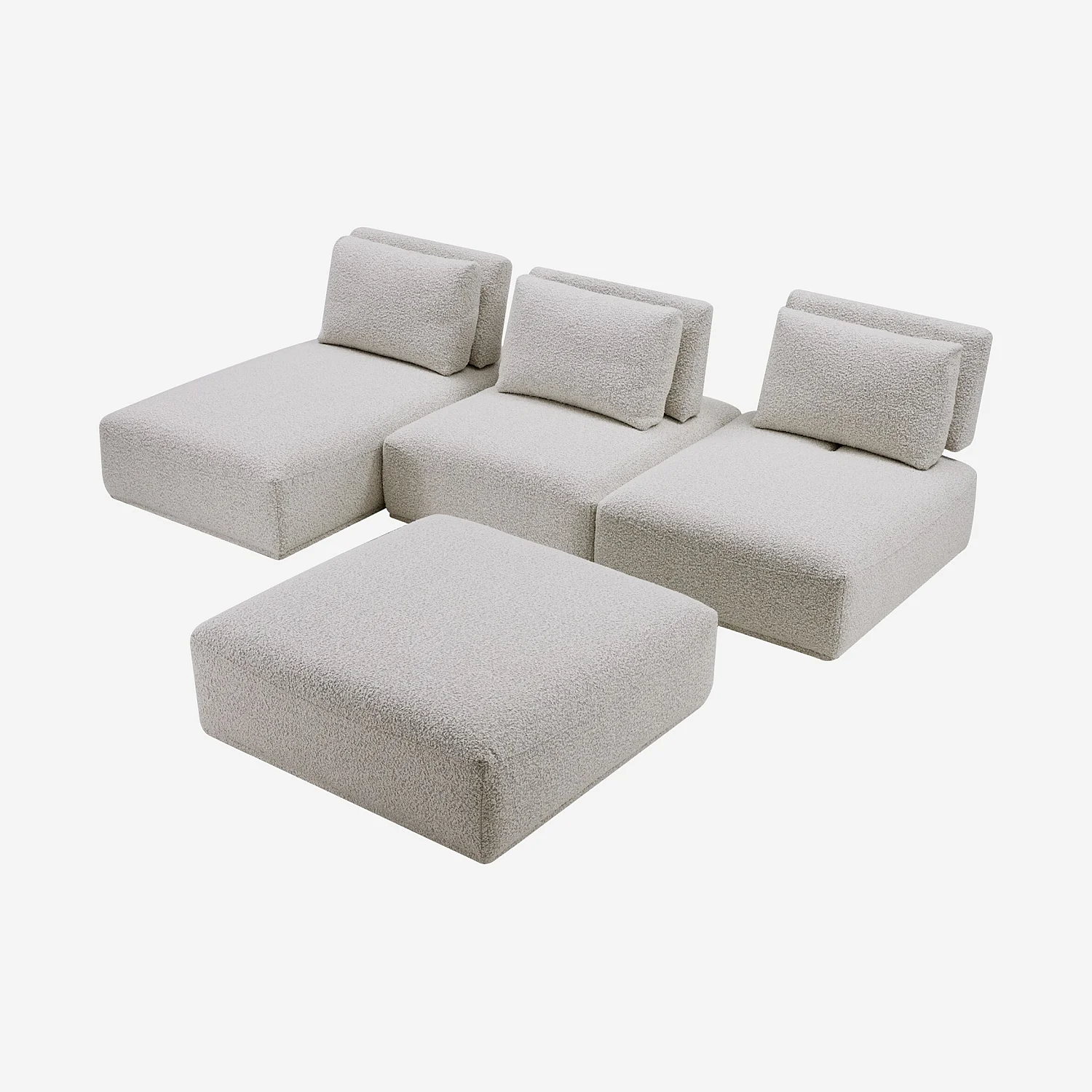 Canapé 3 places modulable en tissu bouclette avec dossier avance-recule et repose-pieds - Gris perle - 5
