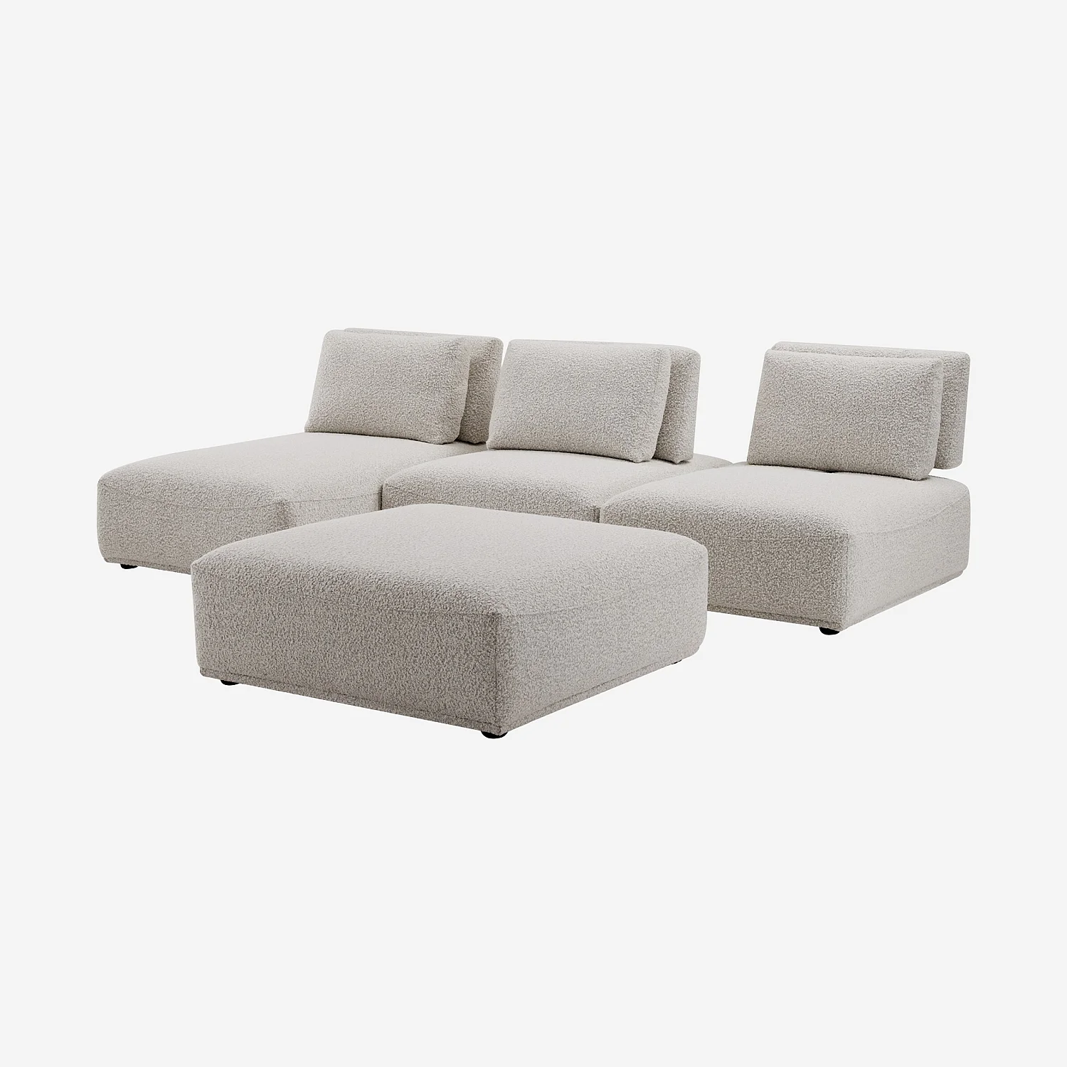 Canapé 3 places modulable en tissu bouclette avec dossier avance-recule et repose-pieds - Gris perle - 6