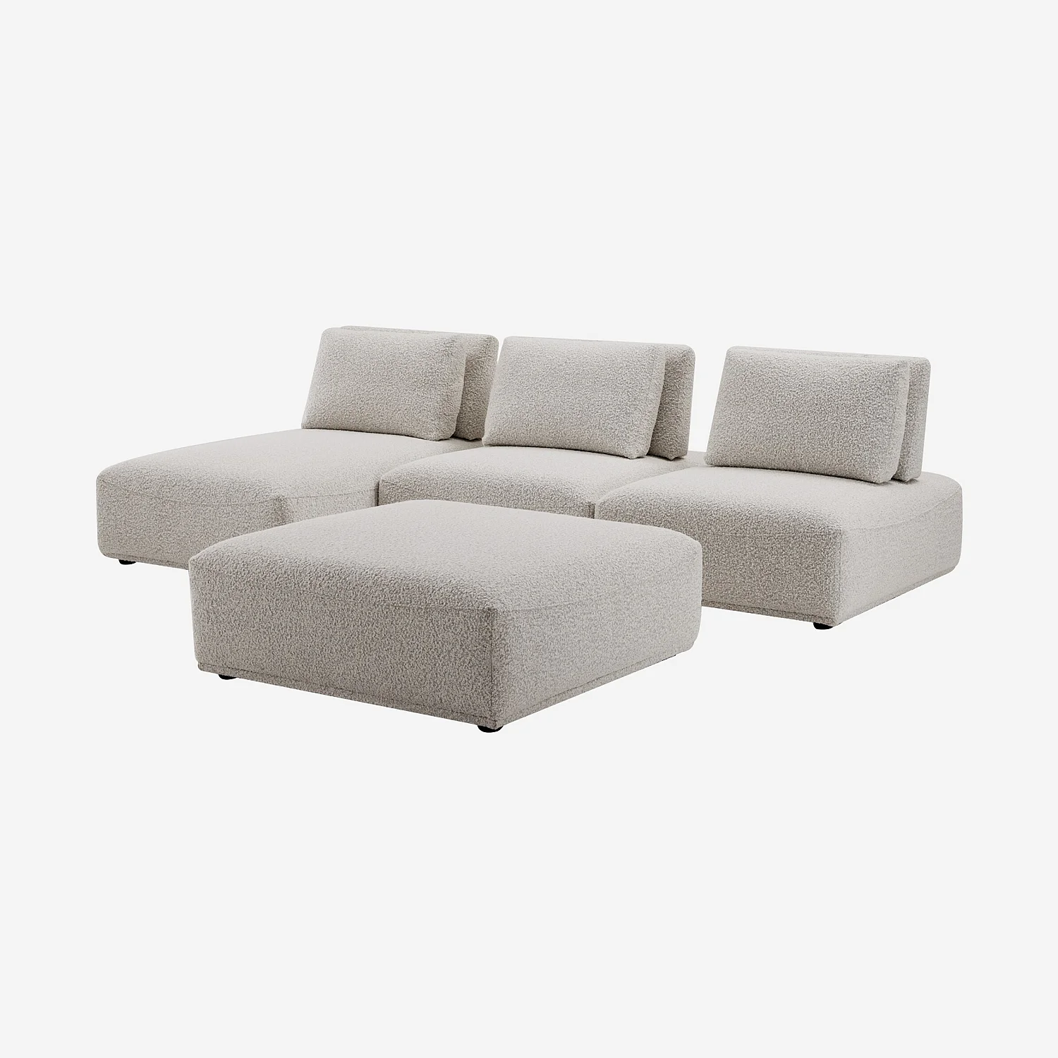 Canapé 3 places modulable en tissu bouclette avec dossier avance-recule et repose-pieds - Gris perle - 3