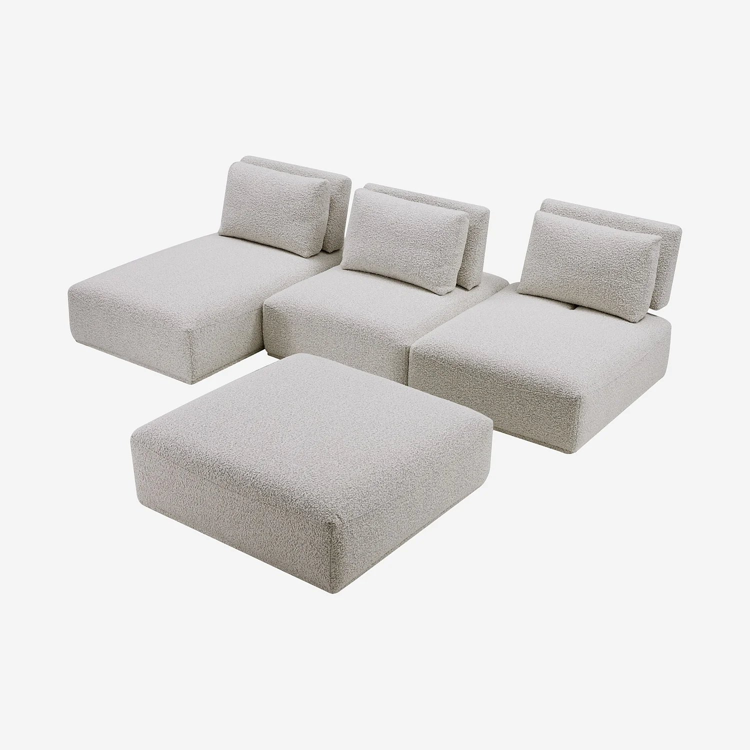 Canapé 3 places modulable en tissu bouclette avec dossier avance-recule et repose-pieds - Gris perle - 5