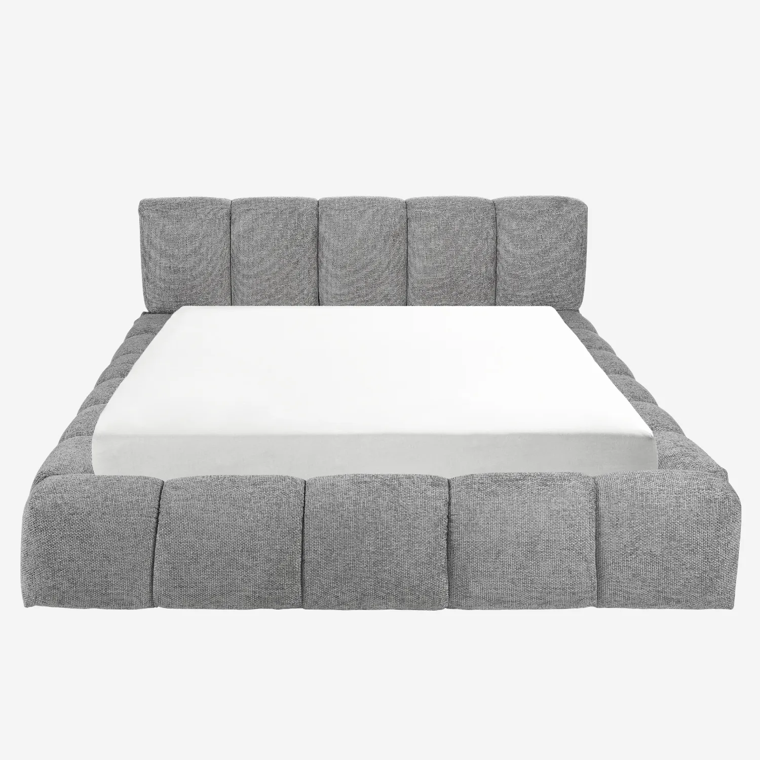 Lit coffre 160 x 200 cm en tissu chenille - Gris galet
