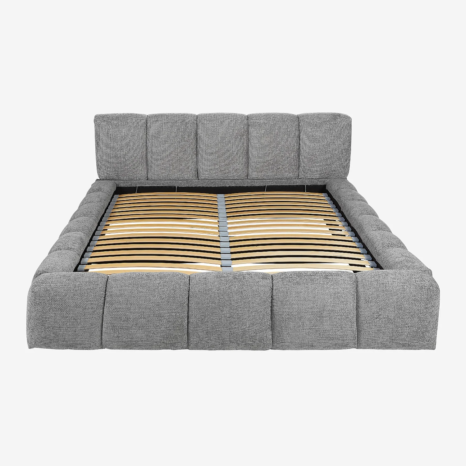 Lit coffre 160 x 200 cm en tissu chenille - Gris galet - 11