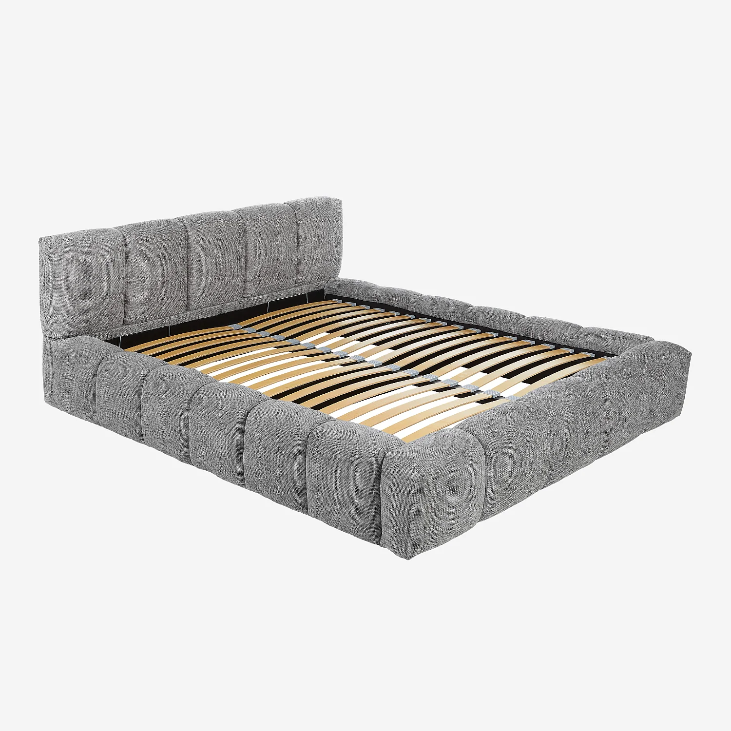 Lit coffre 160 x 200 cm en tissu chenille - Gris galet - 12