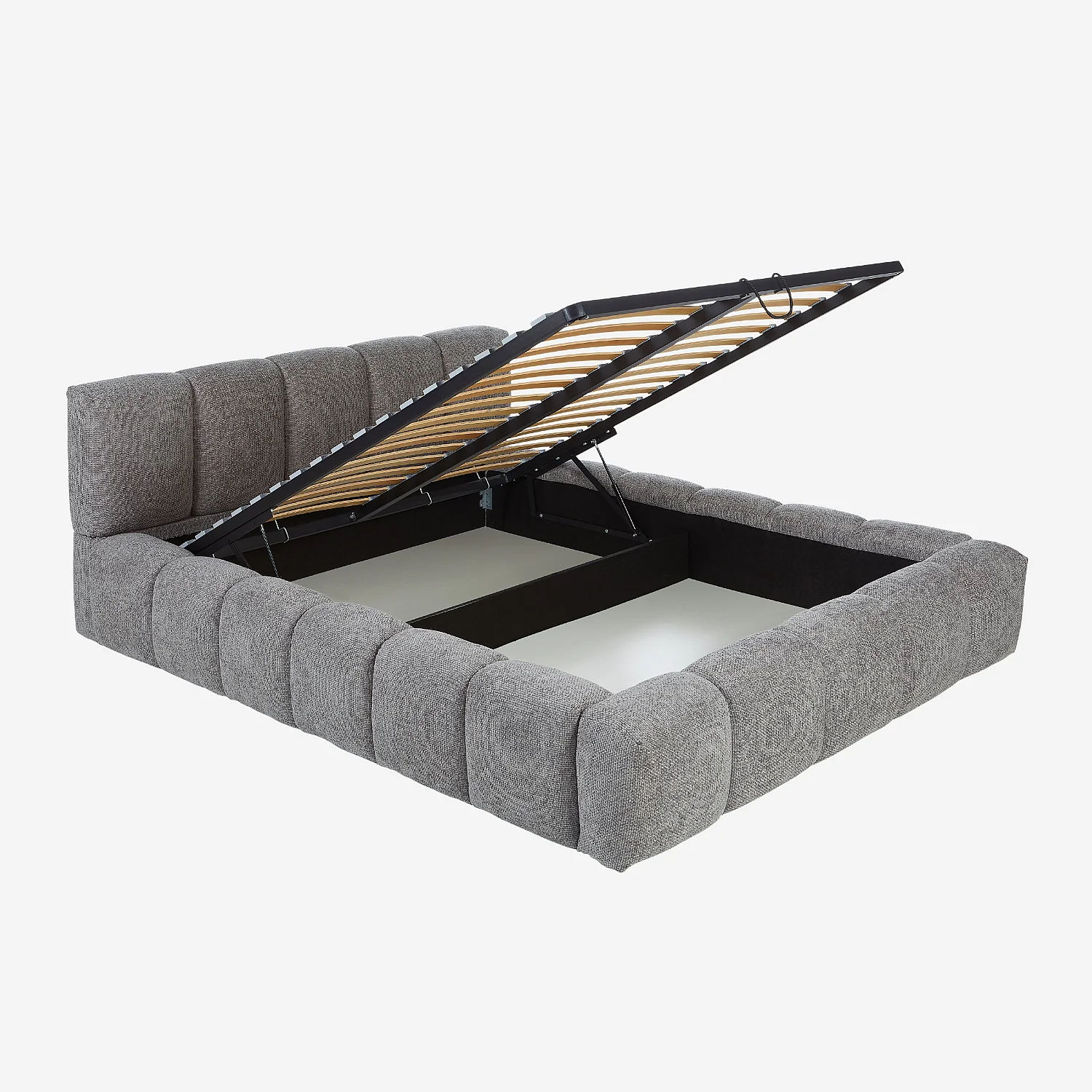 Lit coffre 160 x 200 cm en tissu chenille - Gris galet - 4