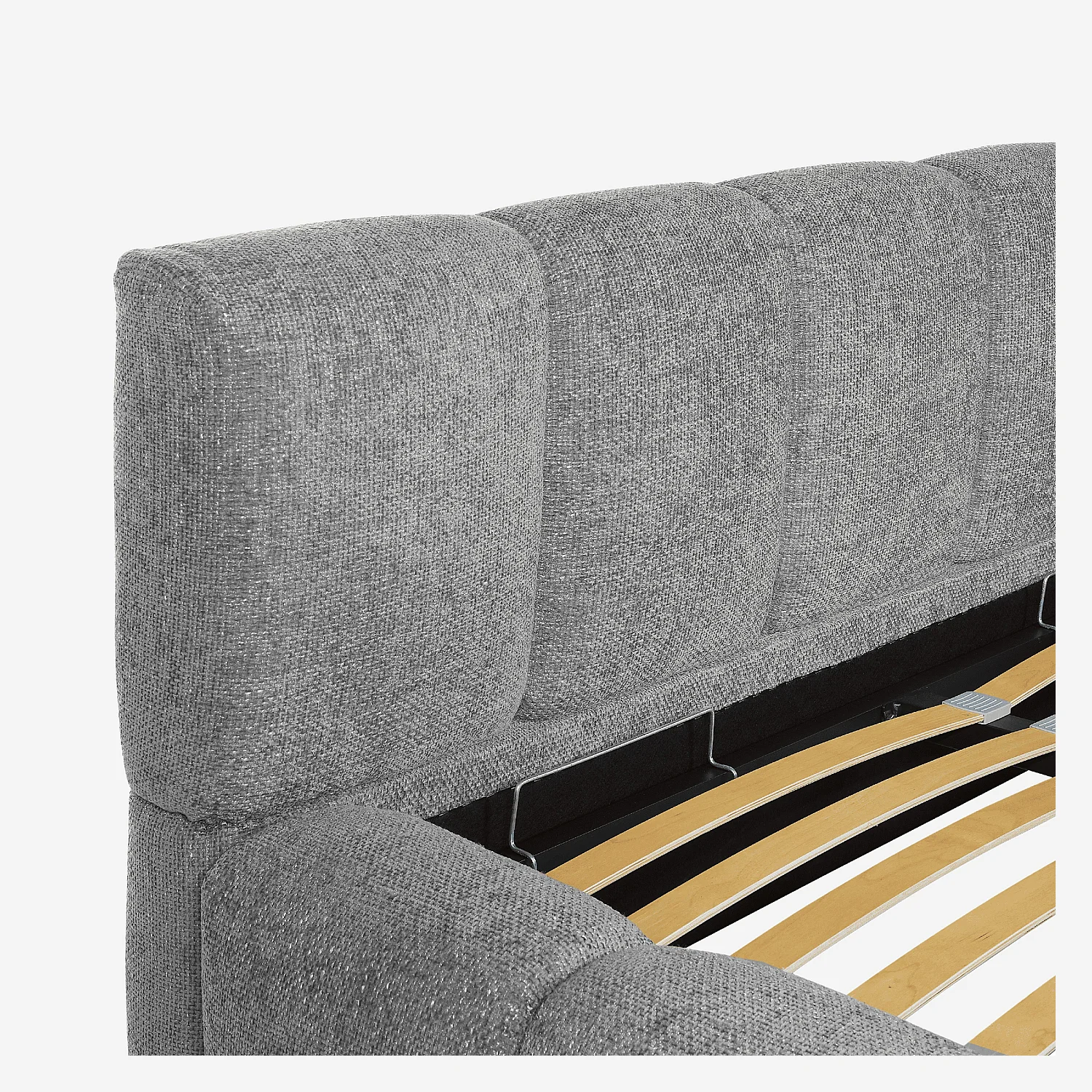 Lit coffre 160 x 200 cm en tissu chenille - Gris galet - 7