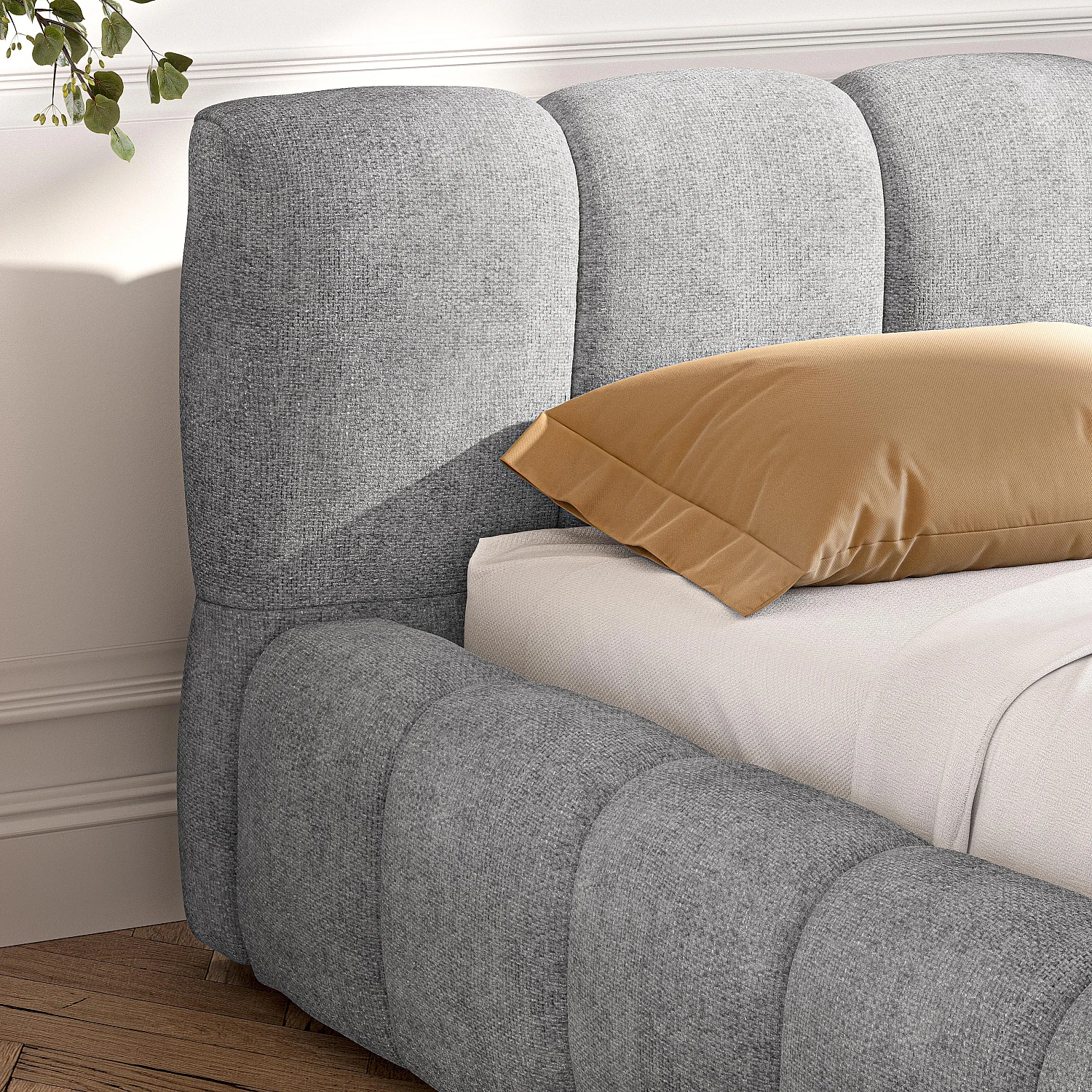 Lit coffre 160 x 200 cm en tissu chenille - Gris galet - 6