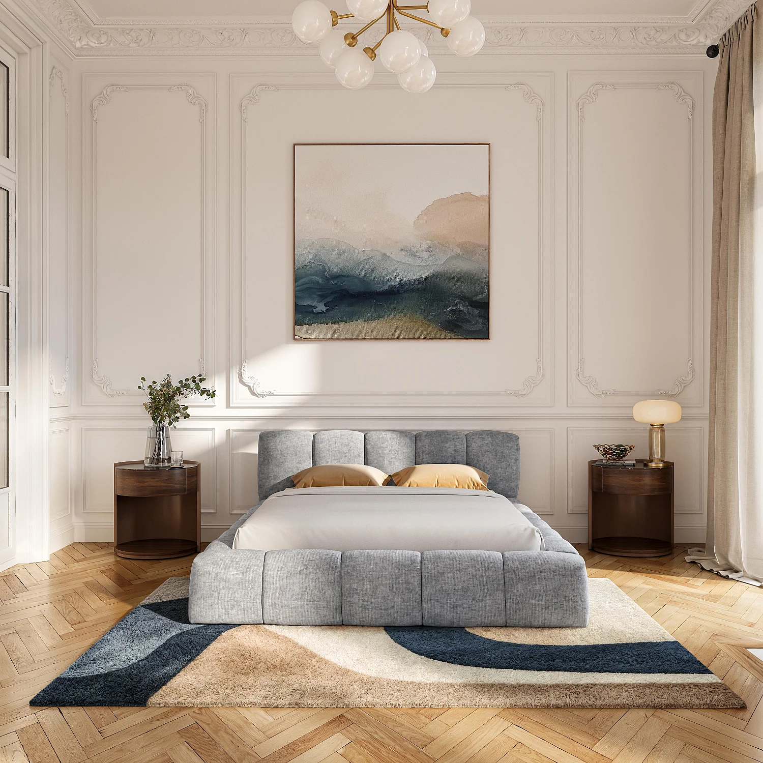 Lit coffre 160 x 200 cm en tissu chenille - Gris galet - 3