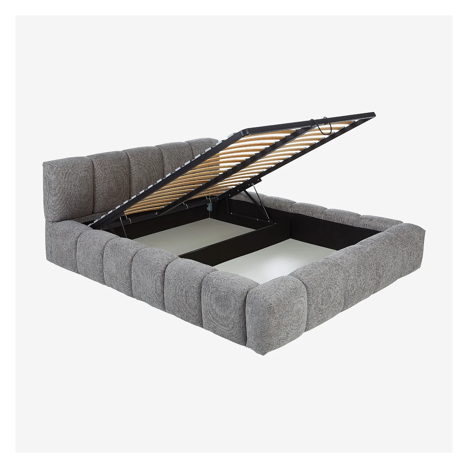 Lit coffre 160 x 200 cm en tissu chenille - Gris galet - 4