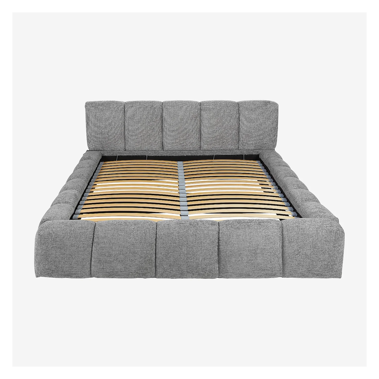Lit coffre 160 x 200 cm en tissu chenille - Gris galet - 11