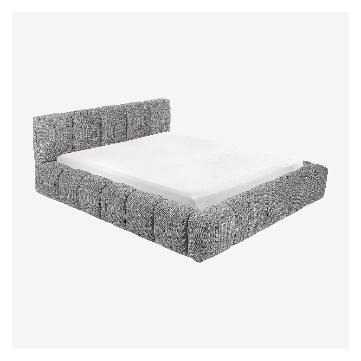 Lit coffre 160 x 200 cm en tissu chenille - Gris galet - 2