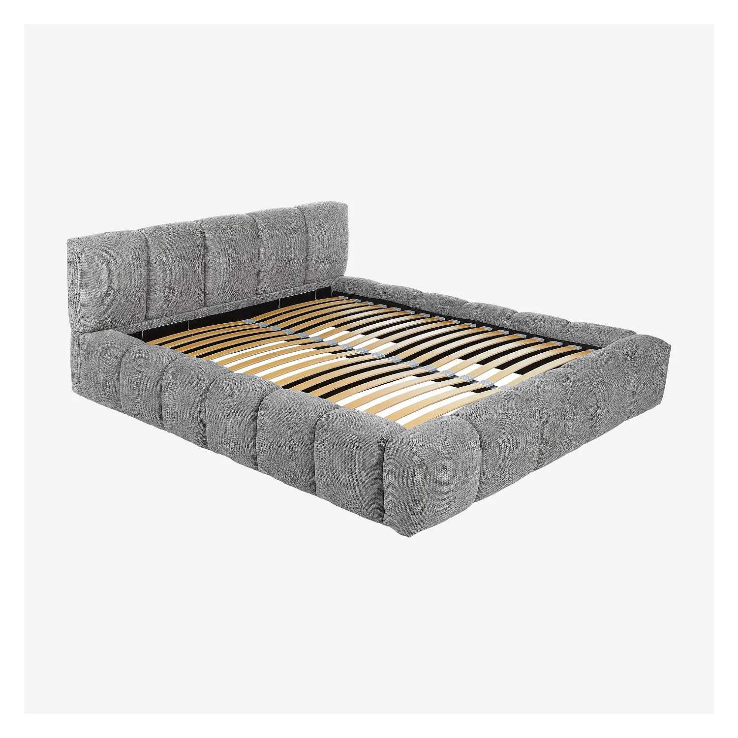 Lit coffre 160 x 200 cm en tissu chenille - Gris galet - 12