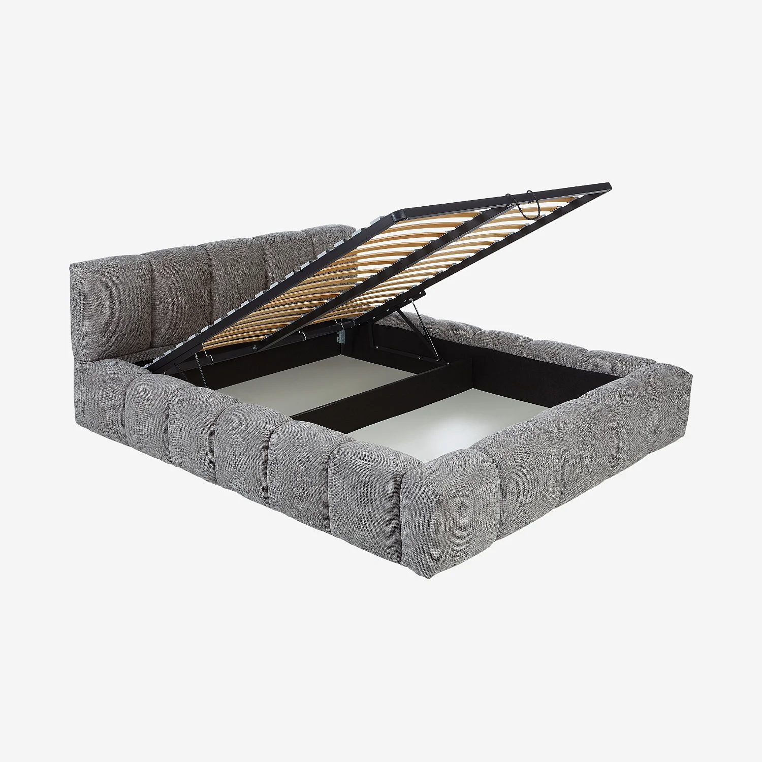 Lit coffre 160 x 200 cm en tissu chenille - Gris galet - 4