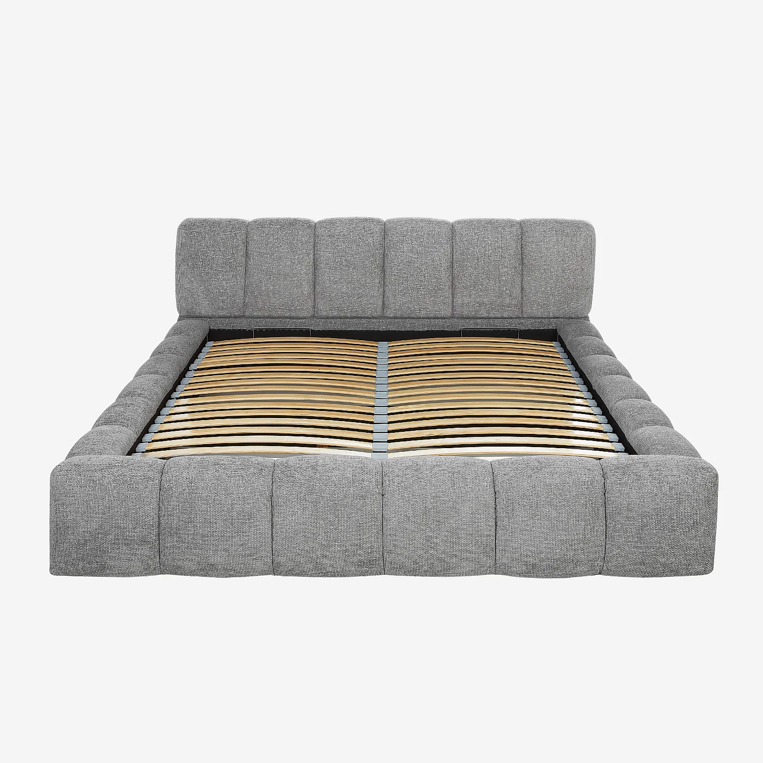 Lit coffre 180 x 200 cm en tissu chenille - Gris galet - 11