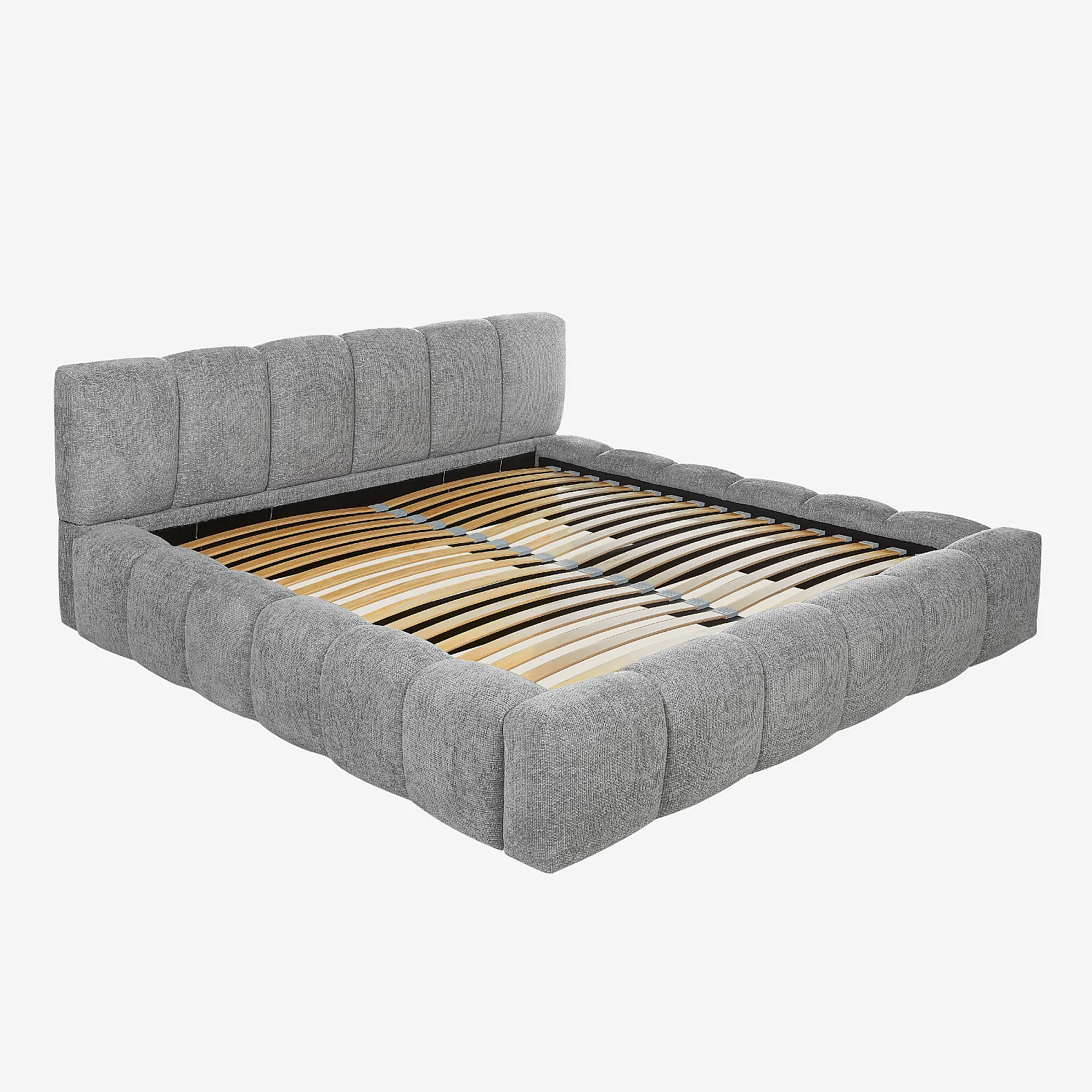 Lit coffre 180 x 200 cm en tissu chenille - Gris galet - 12