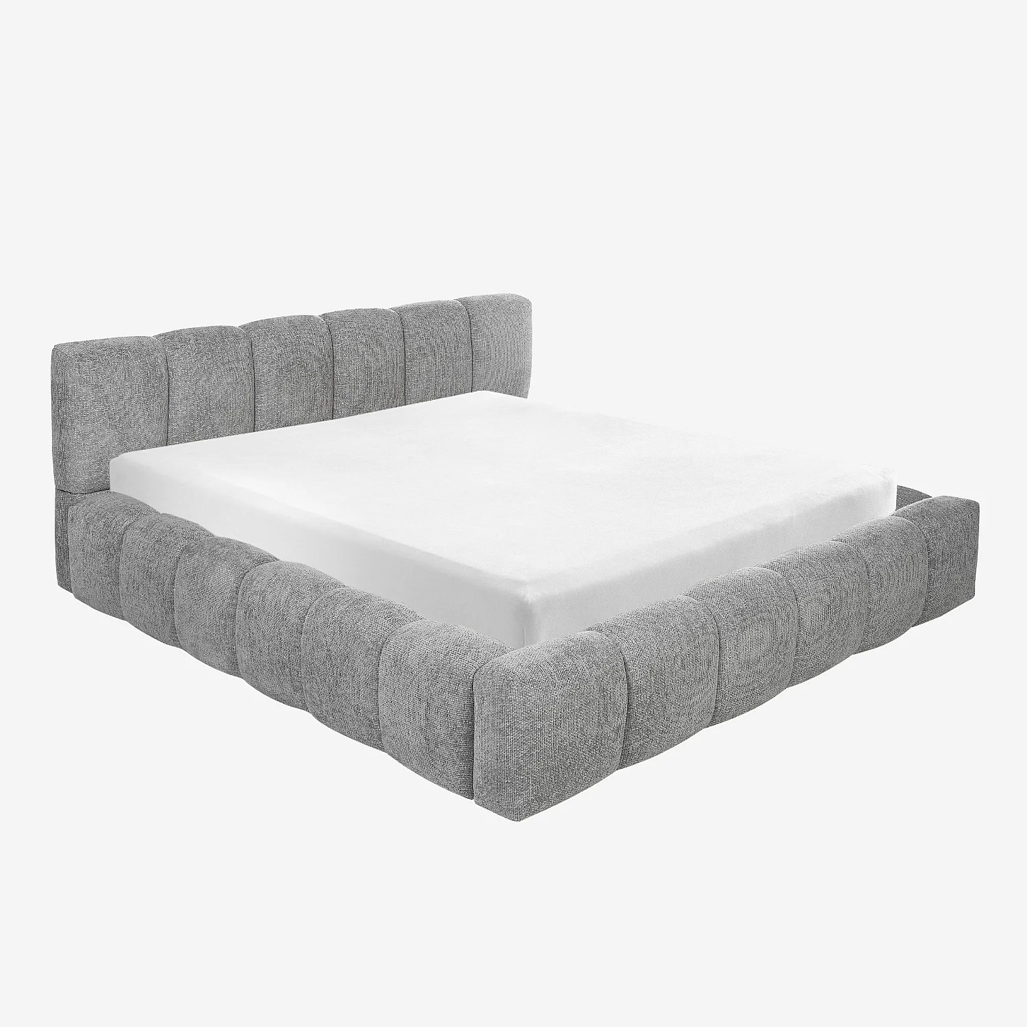 Lit coffre 180 x 200 cm en tissu chenille - Gris galet - 2