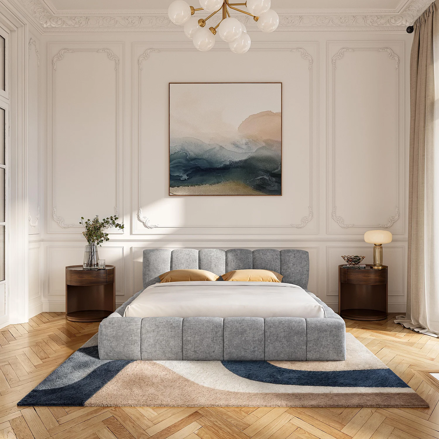 Lit coffre 180 x 200 cm en tissu chenille - Gris galet - 3