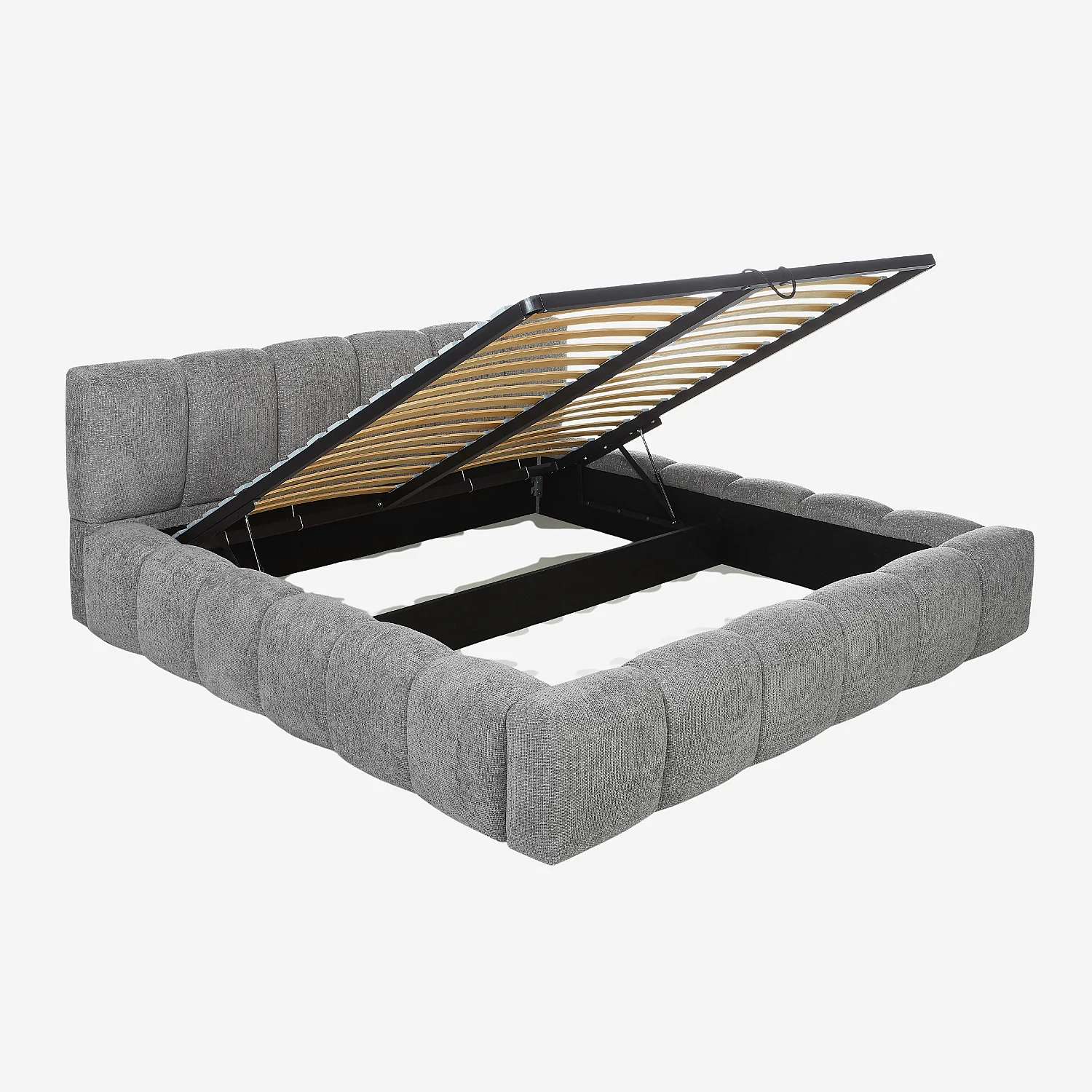 Lit coffre 180 x 200 cm en tissu chenille - Gris galet - 4