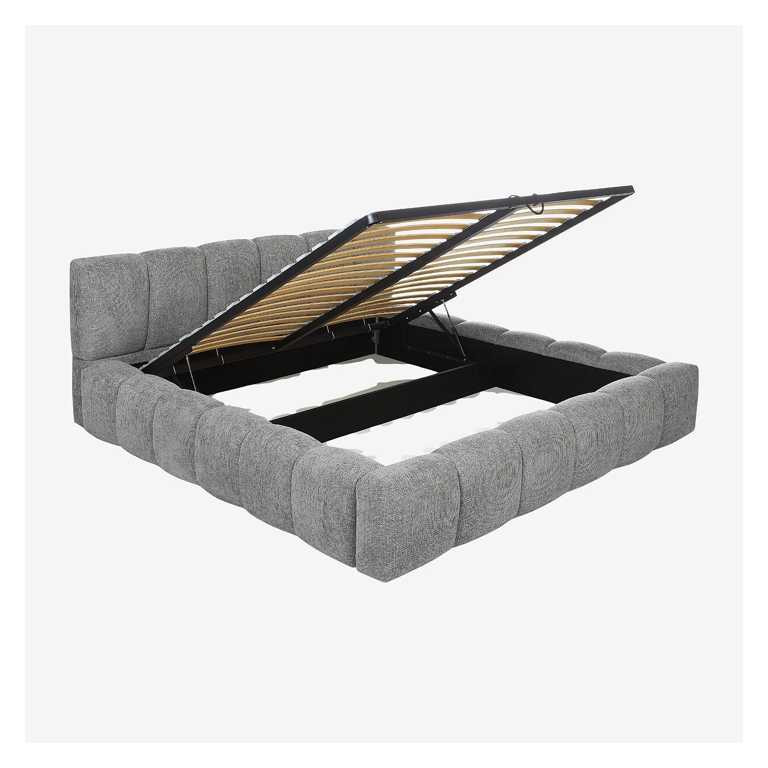 Lit coffre 180 x 200 cm en tissu chenille - Gris galet - 4