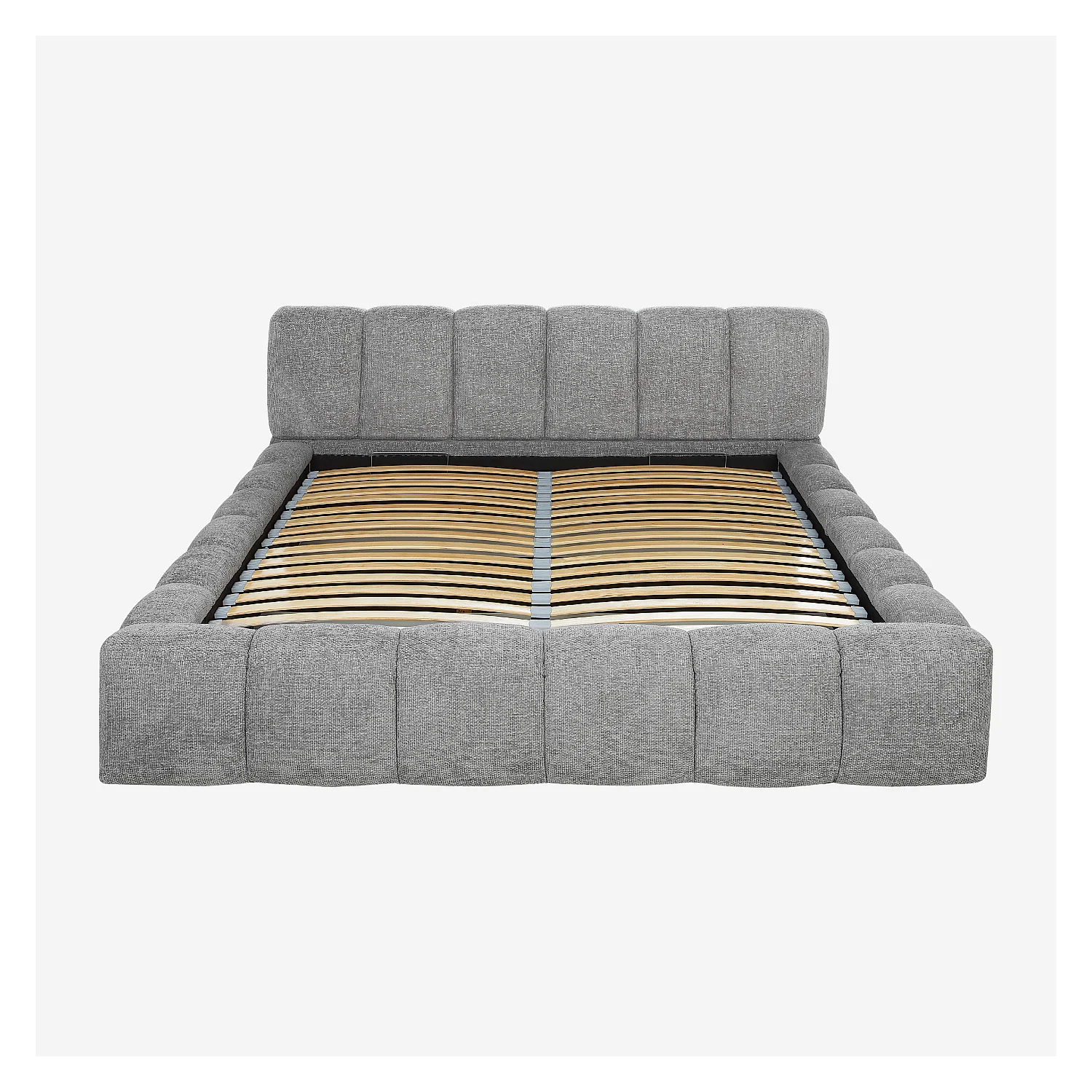 Lit coffre 180 x 200 cm en tissu chenille - Gris galet - 11